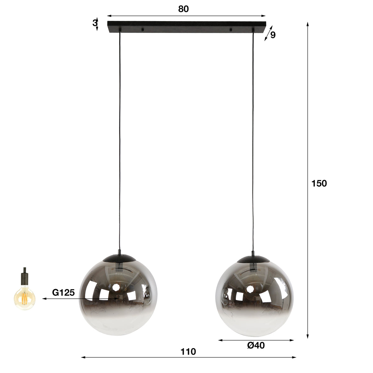 Pendelleuchte – 110×40×150 cm – Artic schwarz | Modell N0382