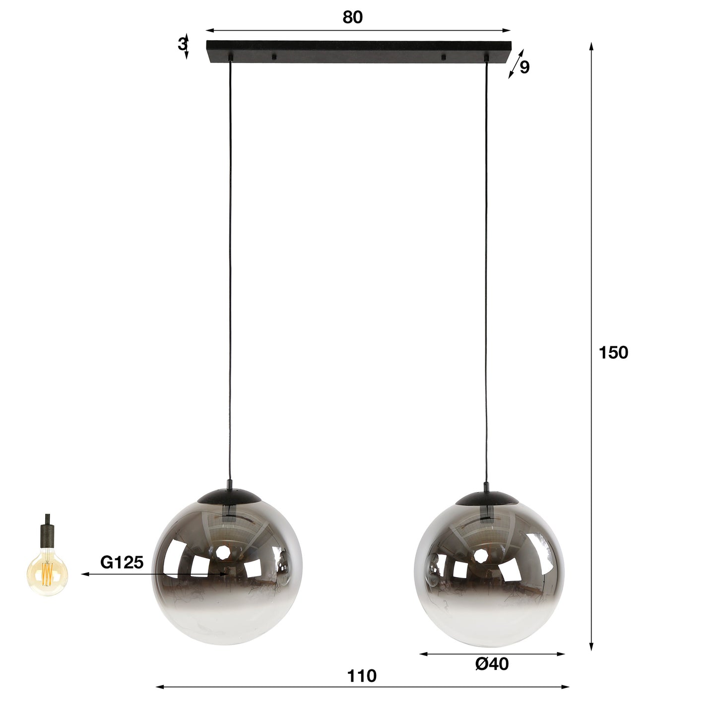 Pendelleuchte – 110×40×150 cm – Artic schwarz | Modell N0382
