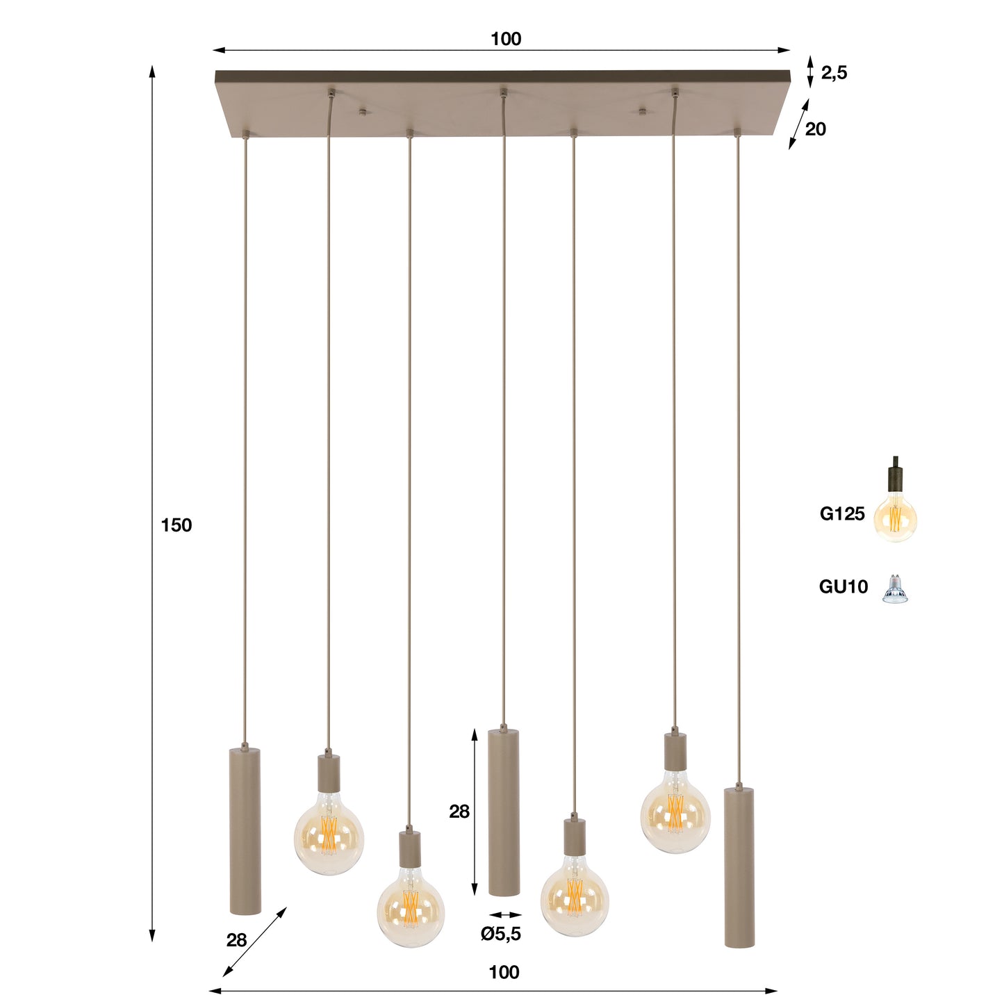 Pendelleuchte – 100×28×150 cm – Beige | Modell N0386