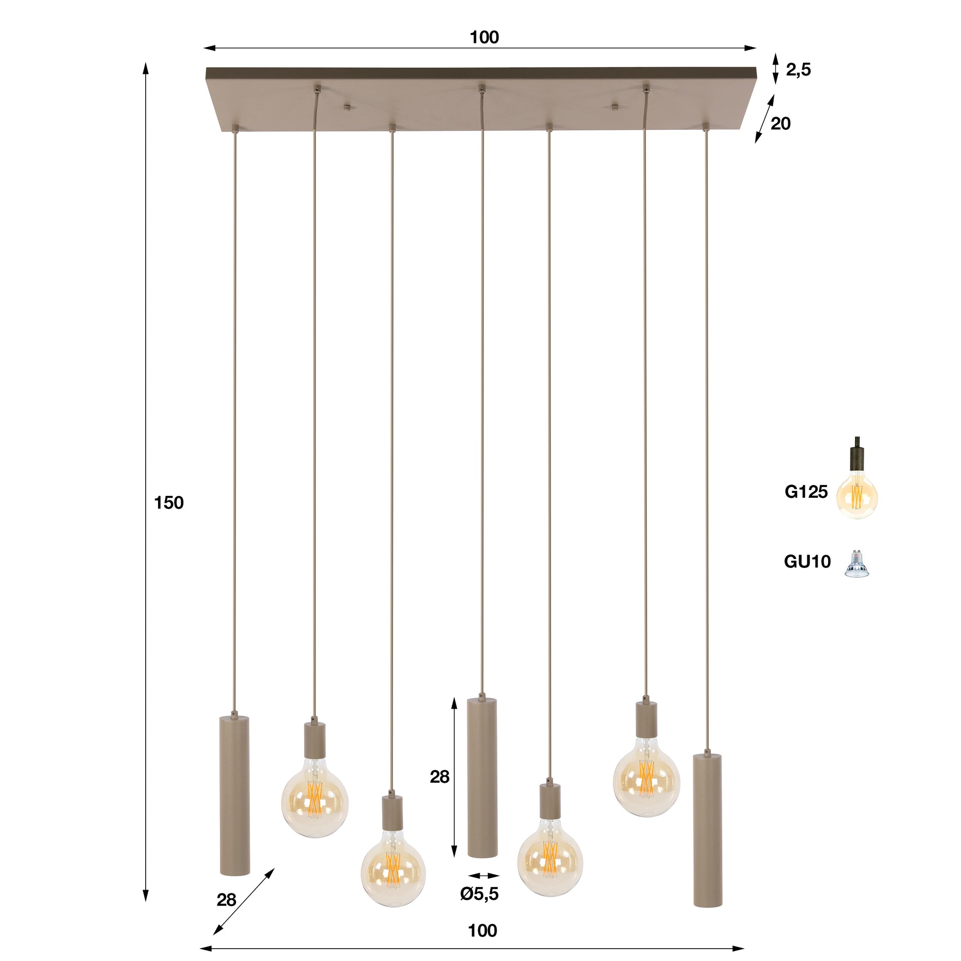 Pendelleuchte – 100×28×150 cm – Beige | Modell N0386