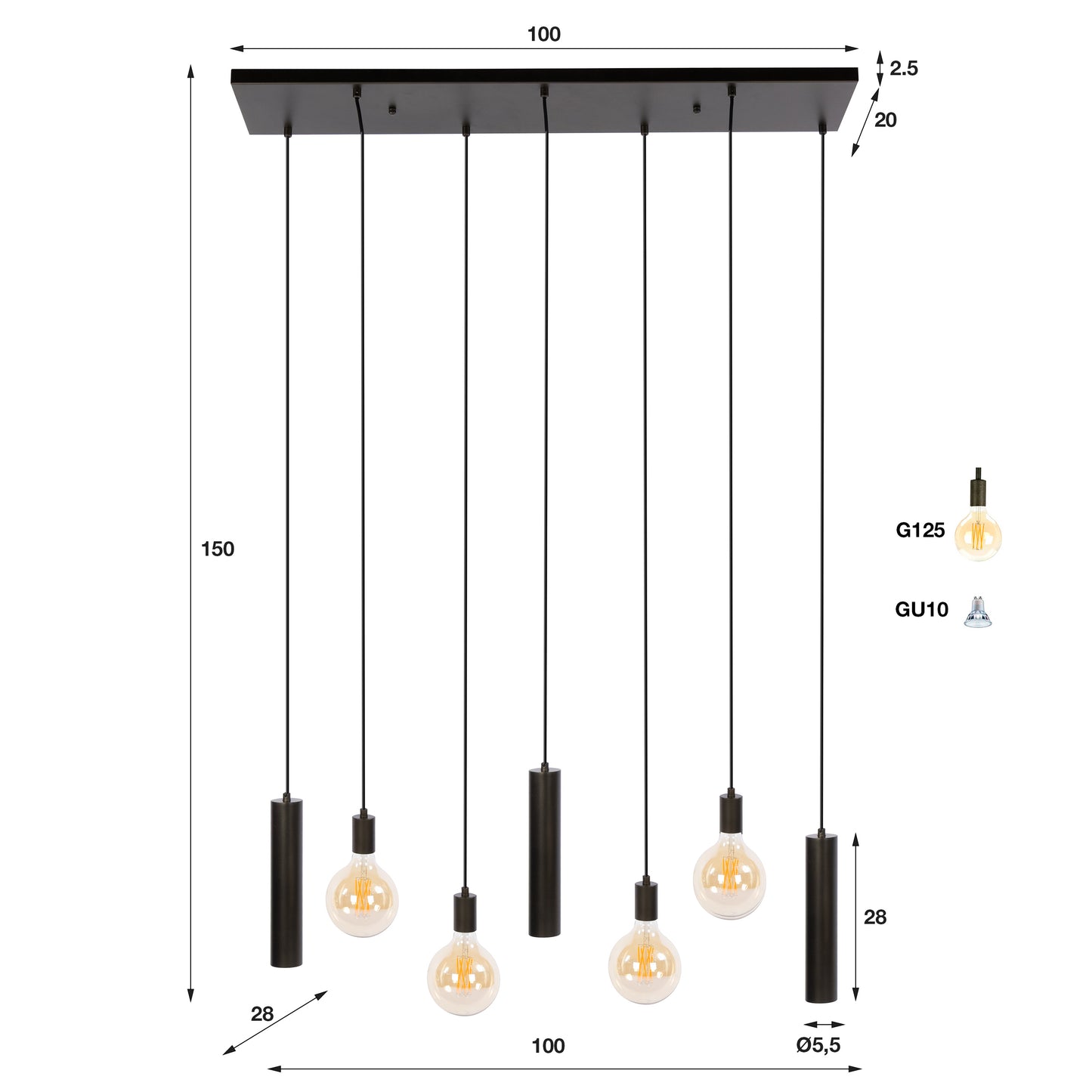 Pendelleuchte – 100×28×150 cm – Beige | Modell N0386