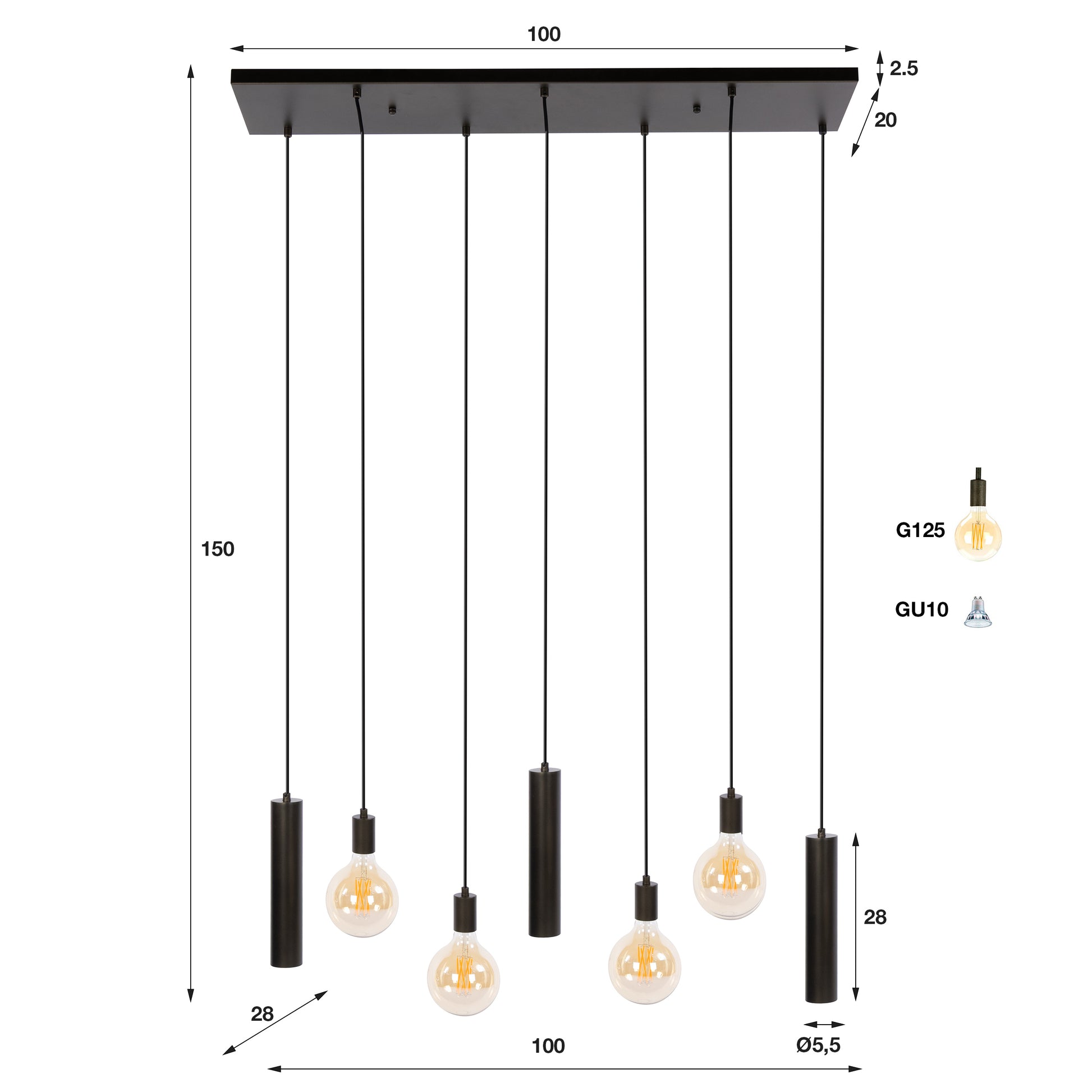 Pendelleuchte – 100×28×150 cm – Beige | Modell N0386