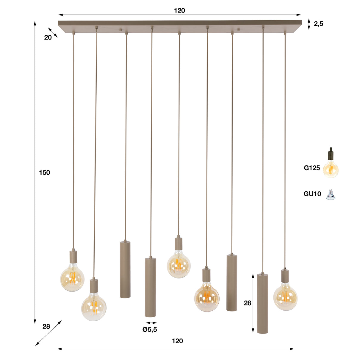Pendelleuchte – 120×28×150 cm – Beige | Modell N0387