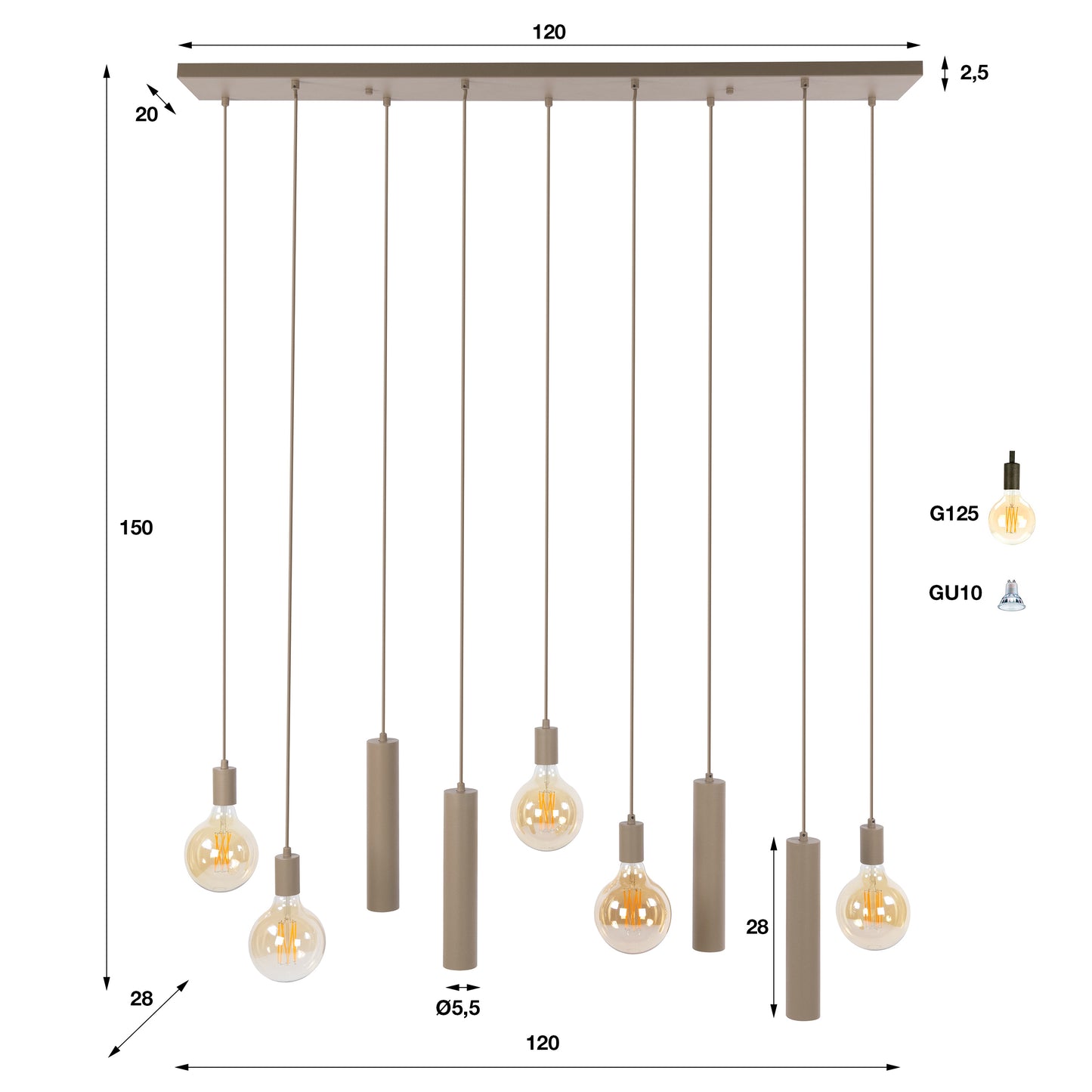 Pendelleuchte – 120×28×150 cm – Beige | Modell N0387