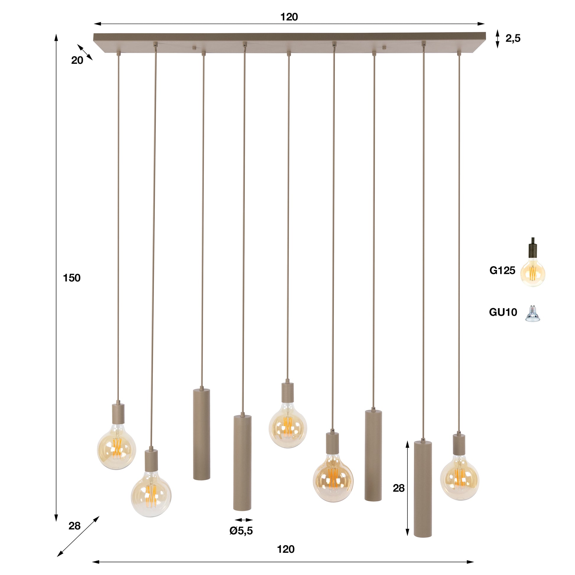 Pendelleuchte – 120×28×150 cm – Beige | Modell N0387