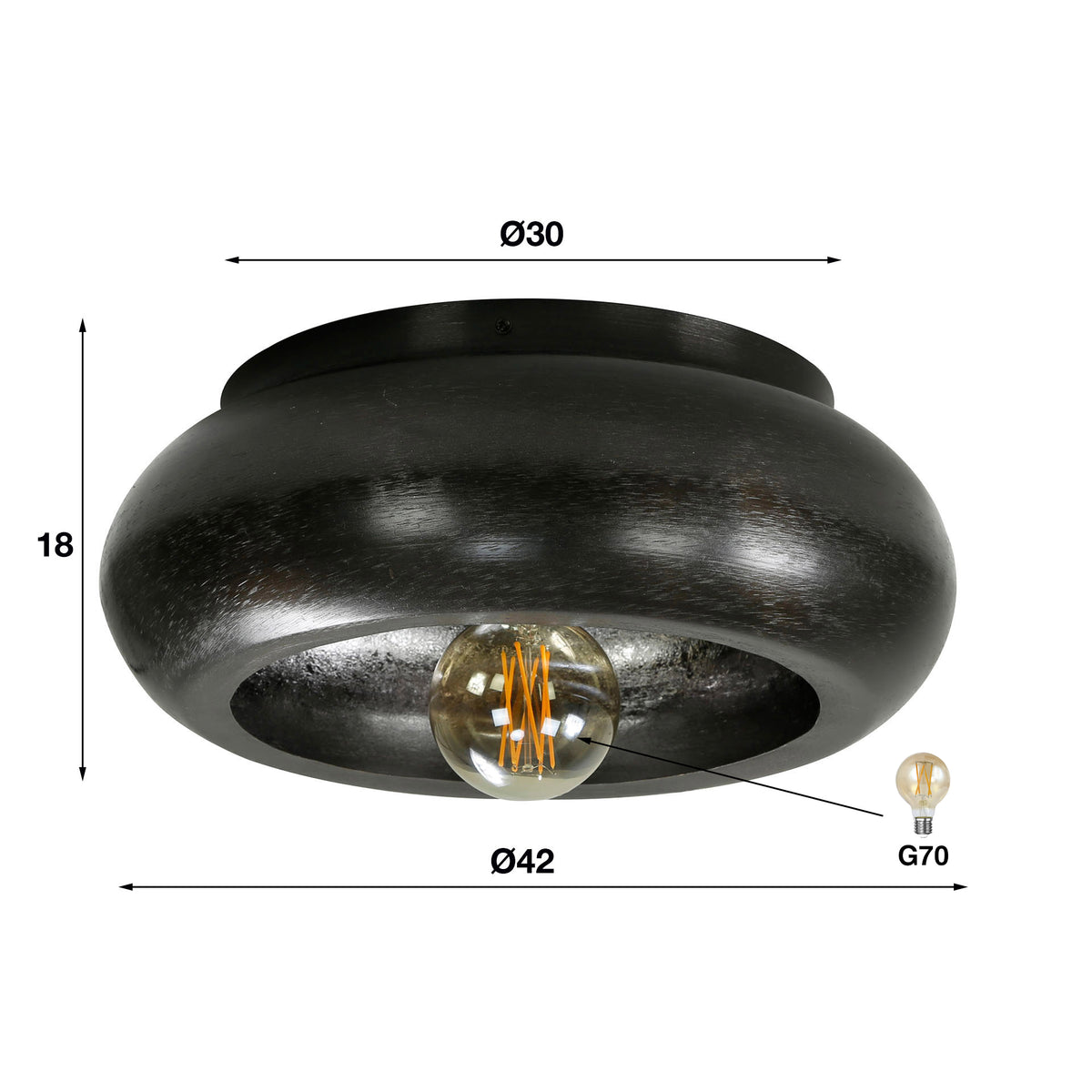 Deckenleuchte – 42×42×18 cm – Schwarznickel | Modell N0388