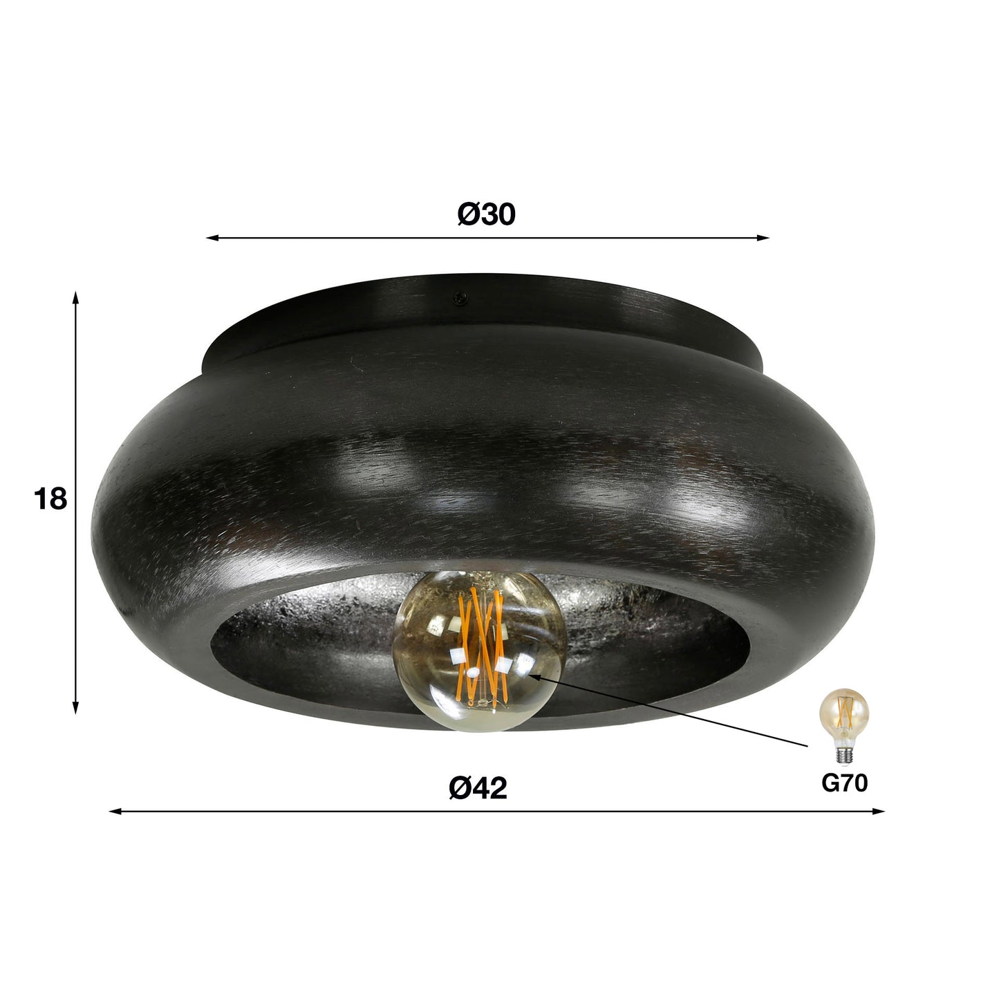 Deckenleuchte – 42×42×18 cm – Schwarznickel | Modell N0388