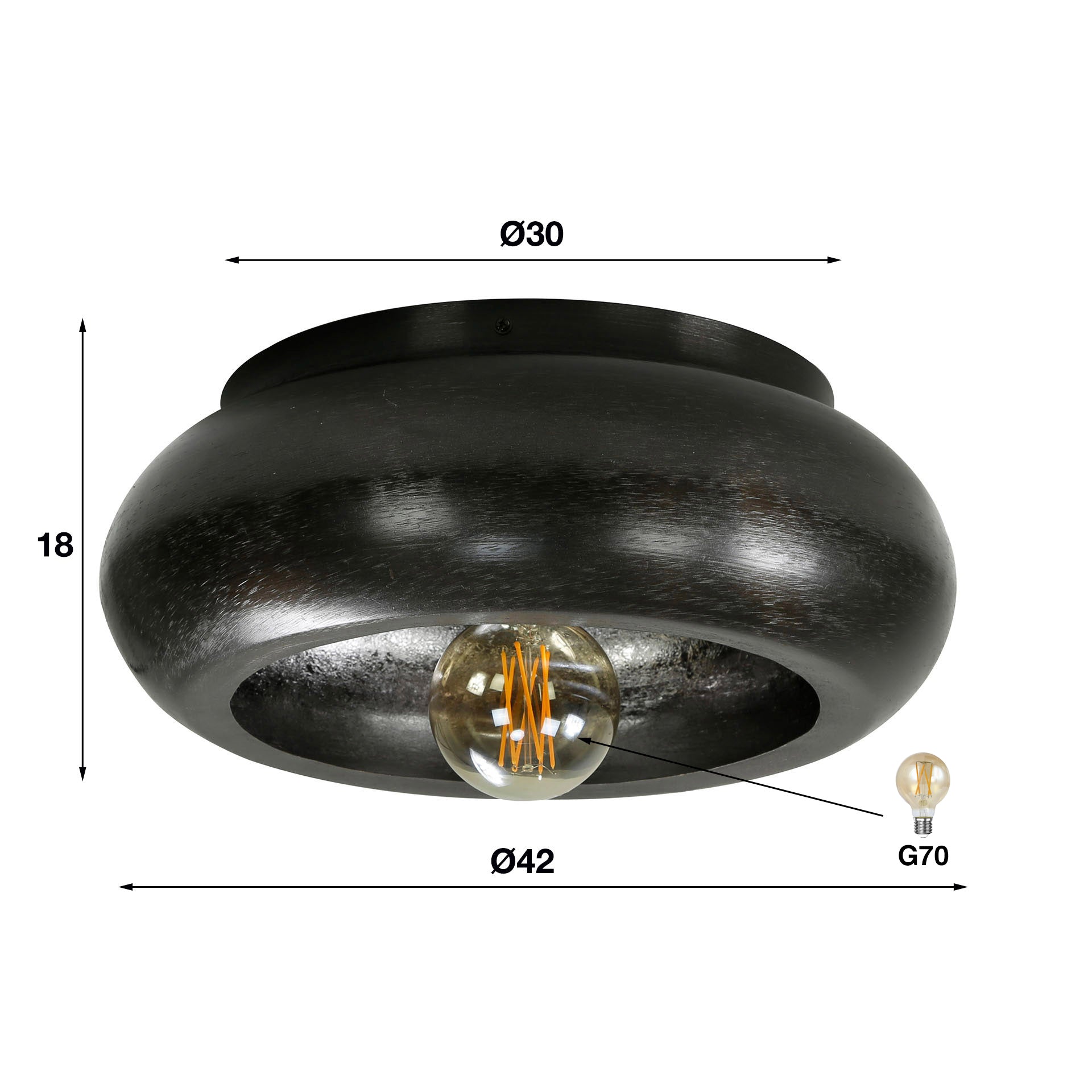 Deckenleuchte – 42×42×18 cm – Schwarznickel | Modell N0388