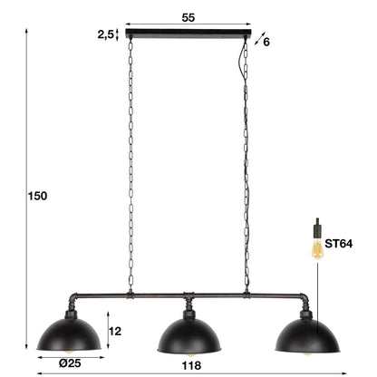 Pendelleuchte – 118×25×150 cm – Schwarz | Modell N0391
