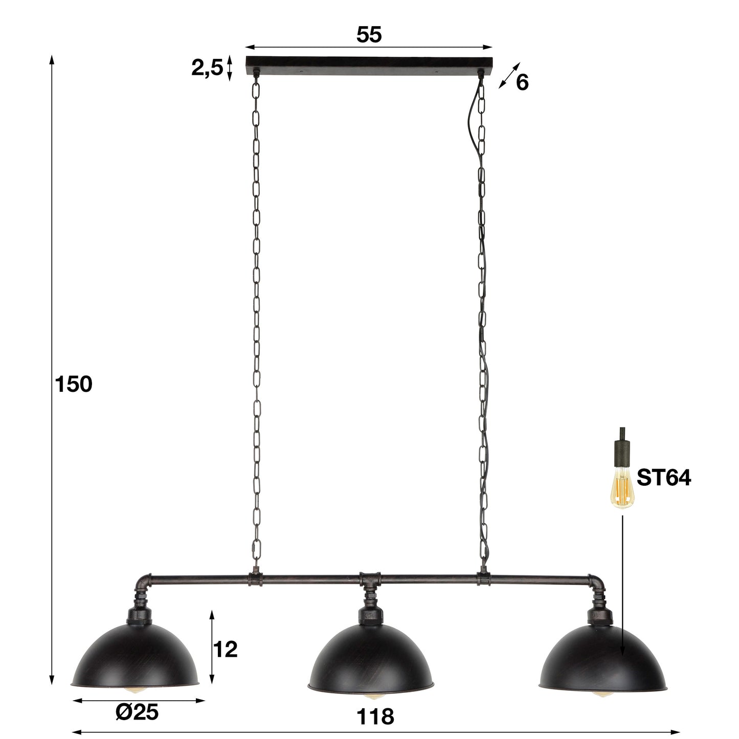 Pendelleuchte – 118×25×150 cm – Schwarz | Modell N0391