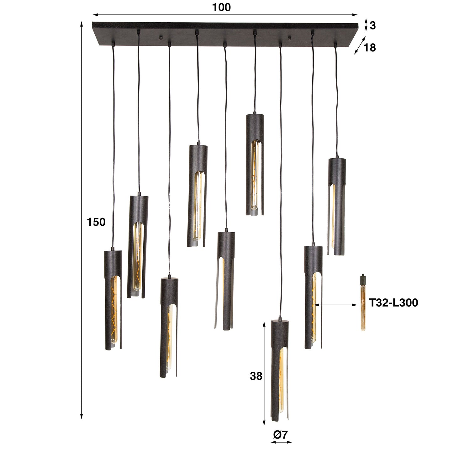 Pendelleuchte – 100×18×150 cm – Artic schwarz | Modell N0396