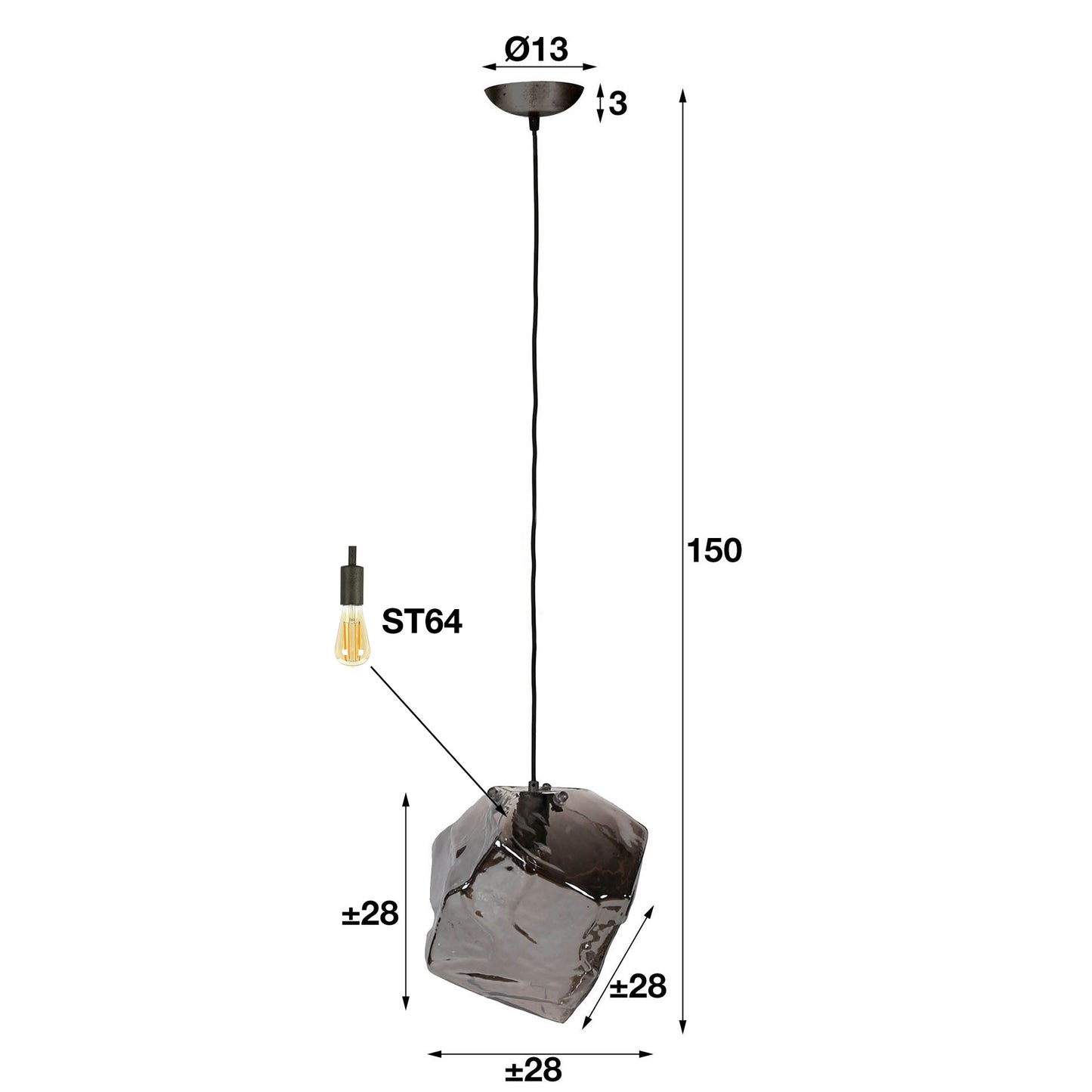 Pendelleuchte – 28×28×150 cm – Chromglas | Modell N0399