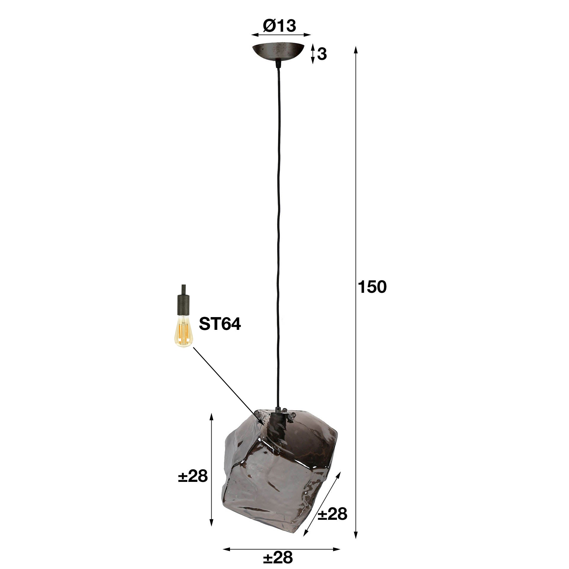 Pendelleuchte – 28×28×150 cm – Chromglas | Modell N0399