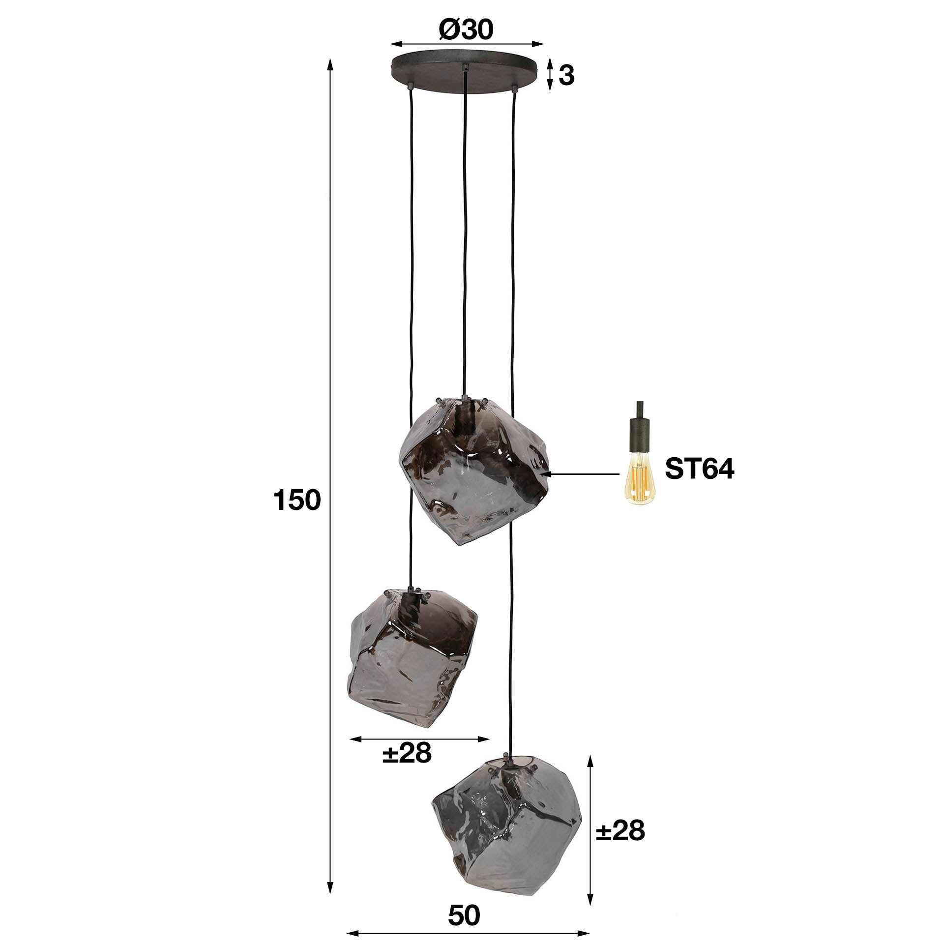Pendelleuchte – 50×50×150 cm – Chromglas | Modell N0400