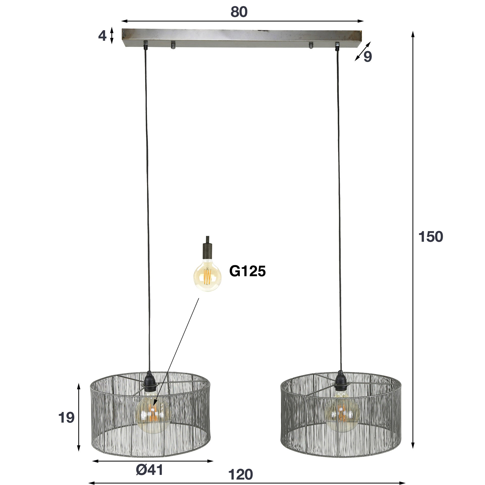 Pendelleuchte – 120×41×150 cm – Schwarznickel | Modell N0406