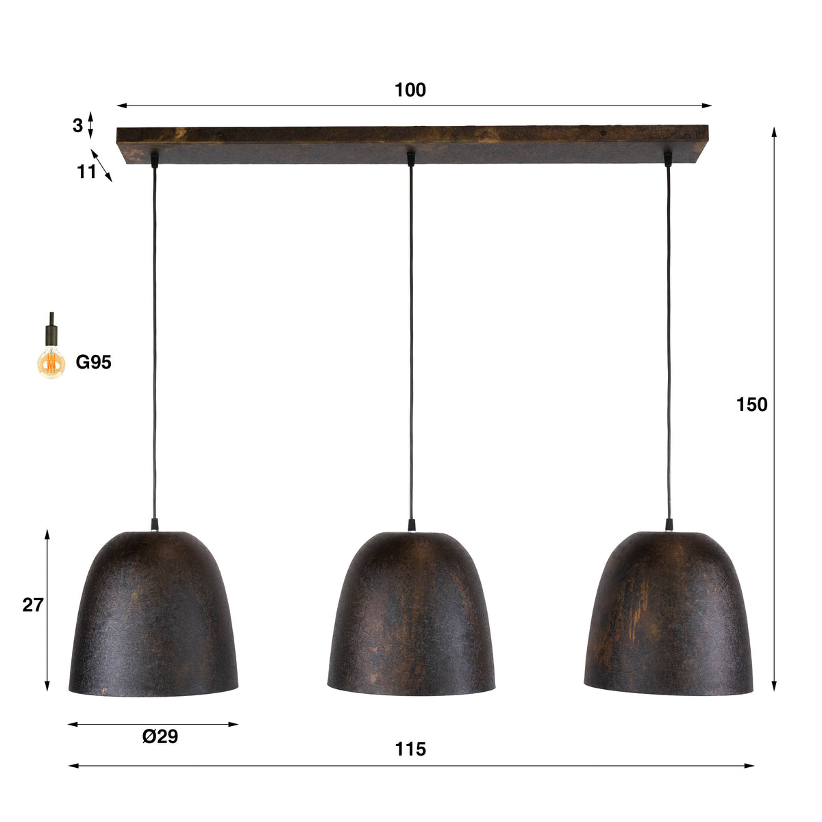 Pendelleuchte – 115×29×150 cm – Smoked brown | Modell N0408
