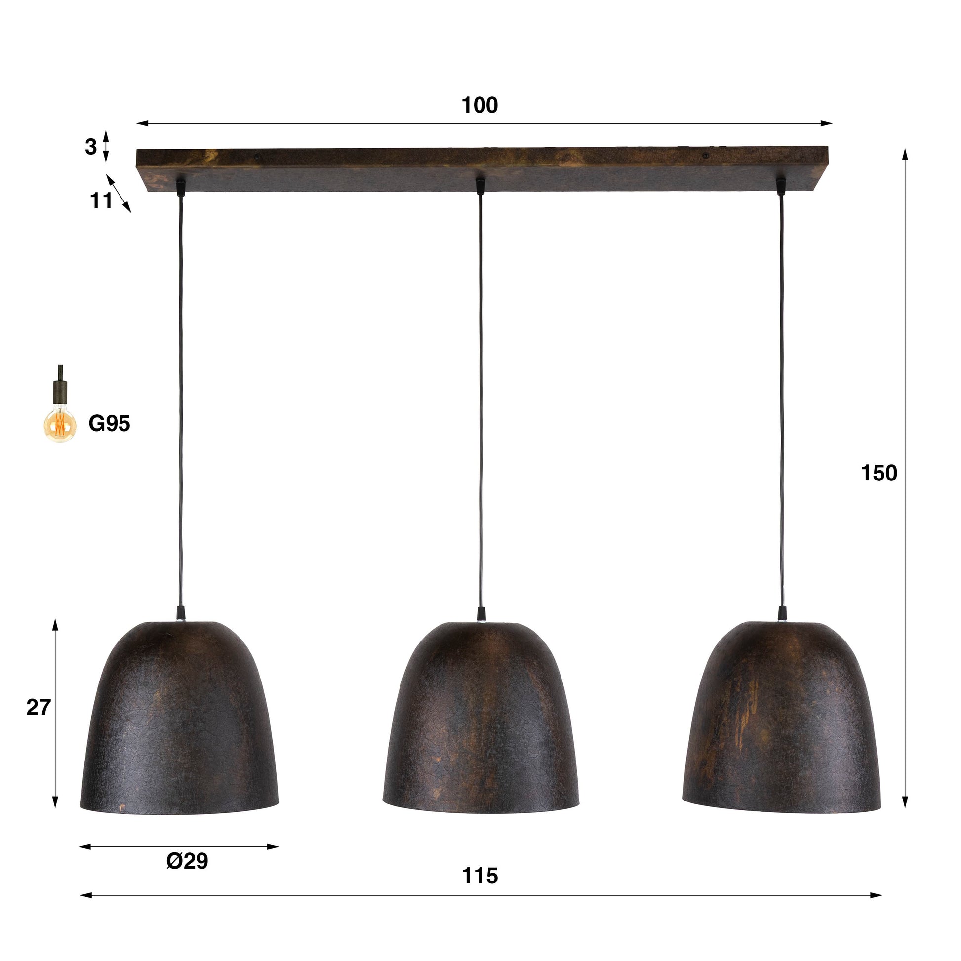 Pendelleuchte – 115×29×150 cm – Smoked brown | Modell N0408