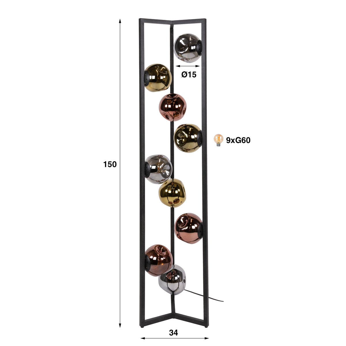 Stehleuchte – 34×34×150 cm – Artic schwarz | Modell N0417