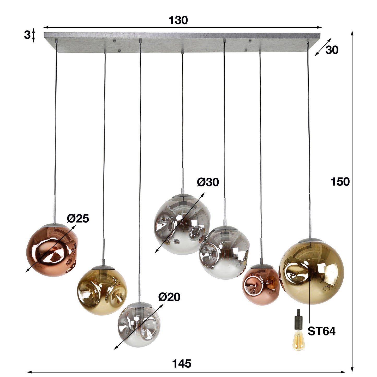 Pendelleuchte – 145×50×150 cm – Alt Silber | Modell N0423