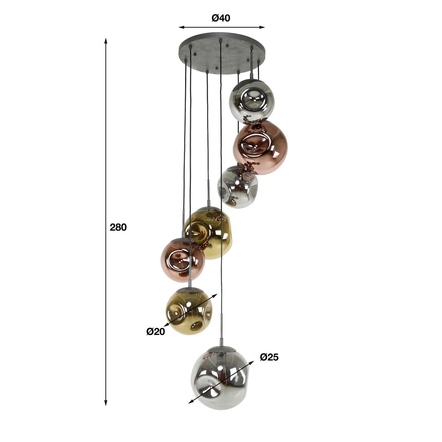 Pendelleuchte – 40×40×280 cm – Alt Silber | Modell N0424