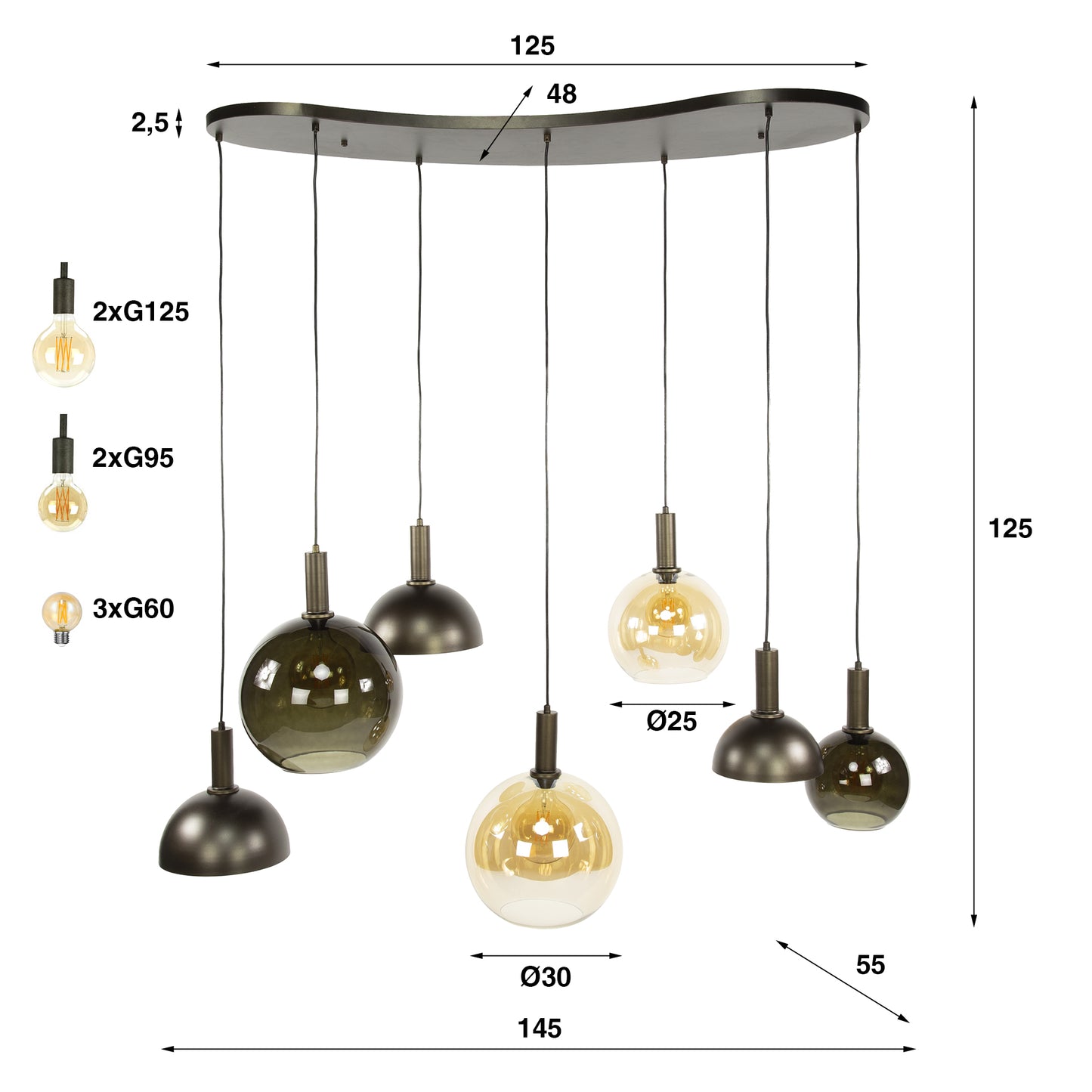 Pendelleuchte – 145×55×150 cm – Sienna braun | Modell N0430