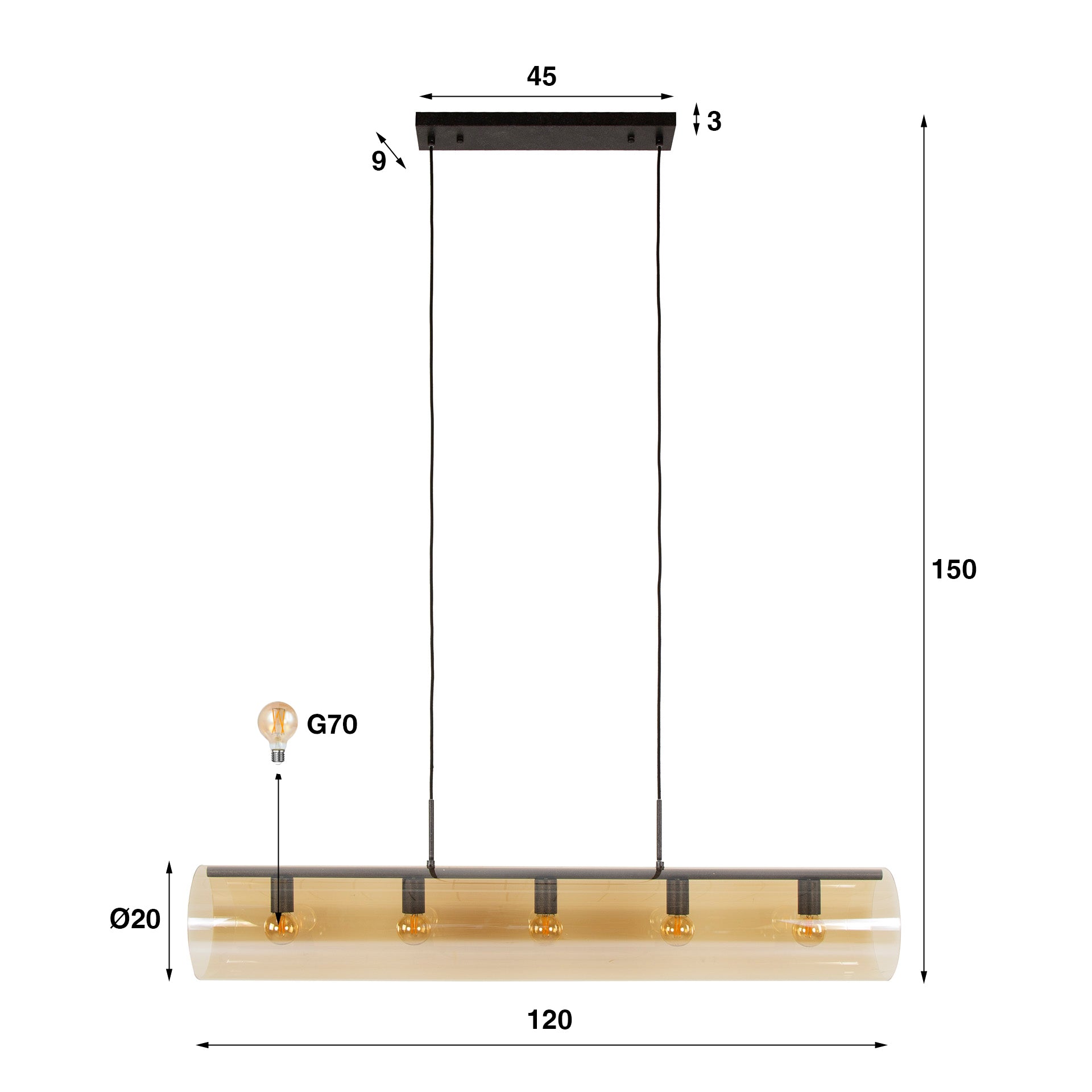 Pendelleuchte – 120×20×150 cm – Artic schwarz | Modell N0431
