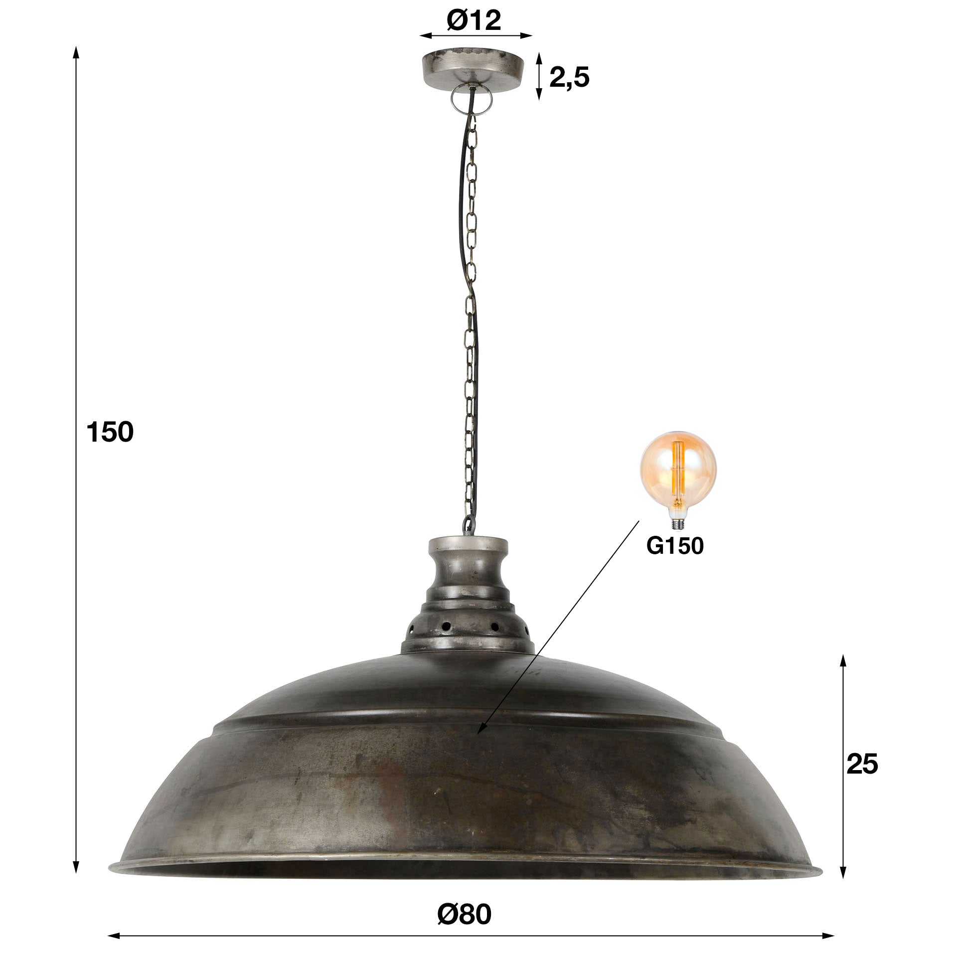 Pendelleuchte – 80×80×150 cm – Alt Silber | Modell N0432