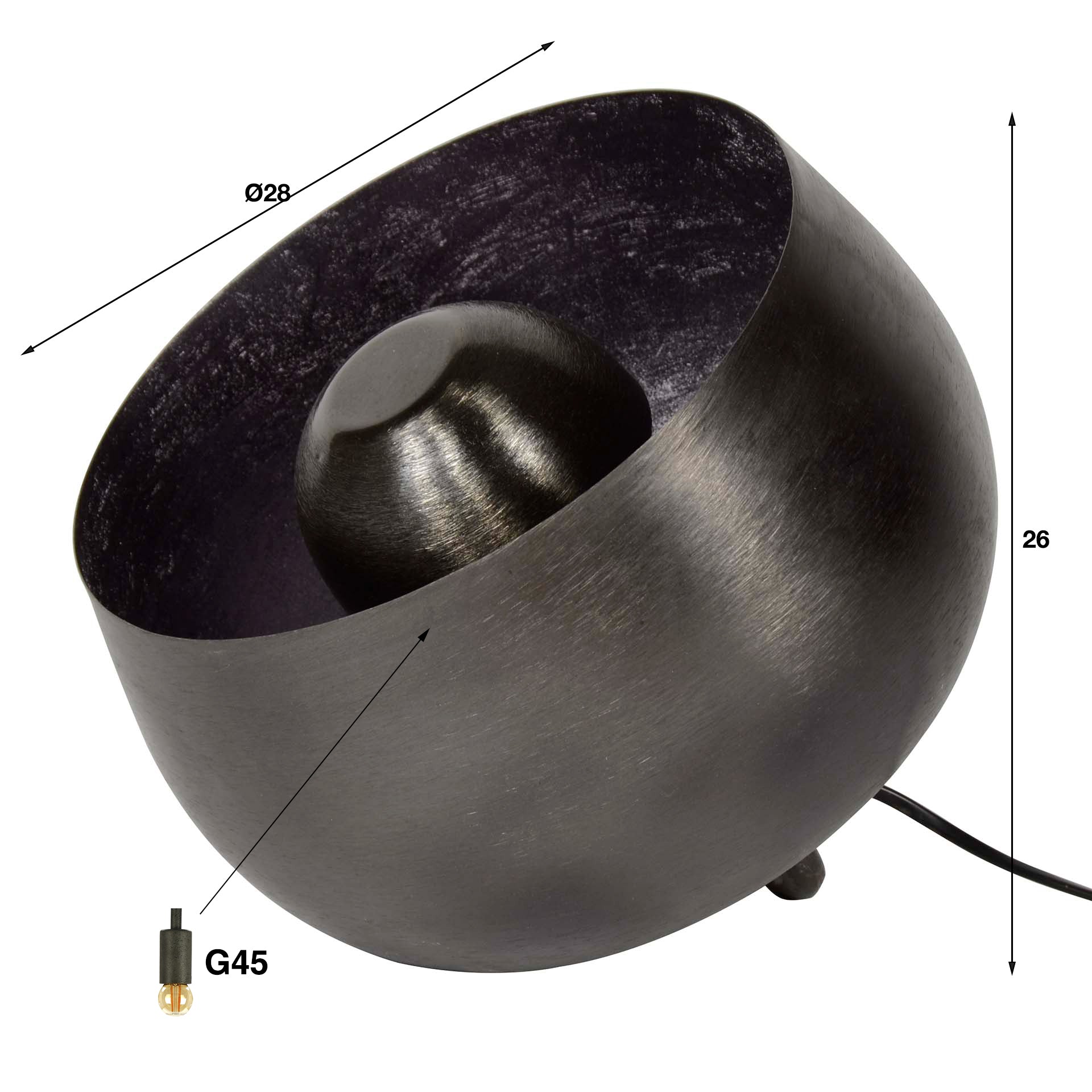 Tischleuchte – 28×28×26 cm – Schwarznickel | Modell N0436