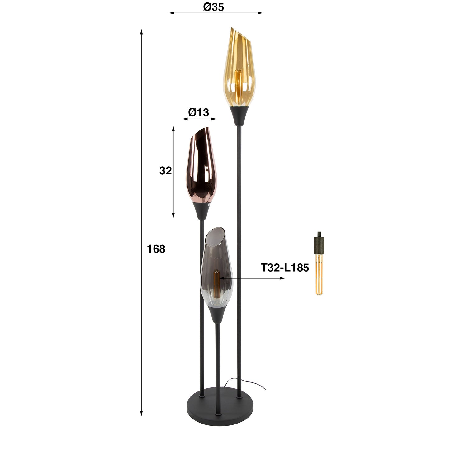 Stehleuchte – 35×35×168 cm – Schwarz | Modell N0439
