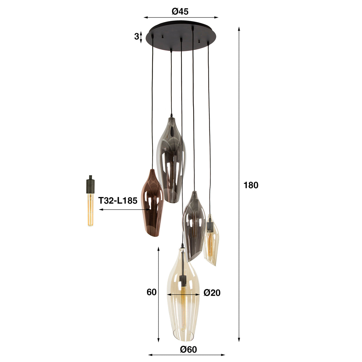 Pendelleuchte – 60×60×180 cm – Schwarz | Modell N0442