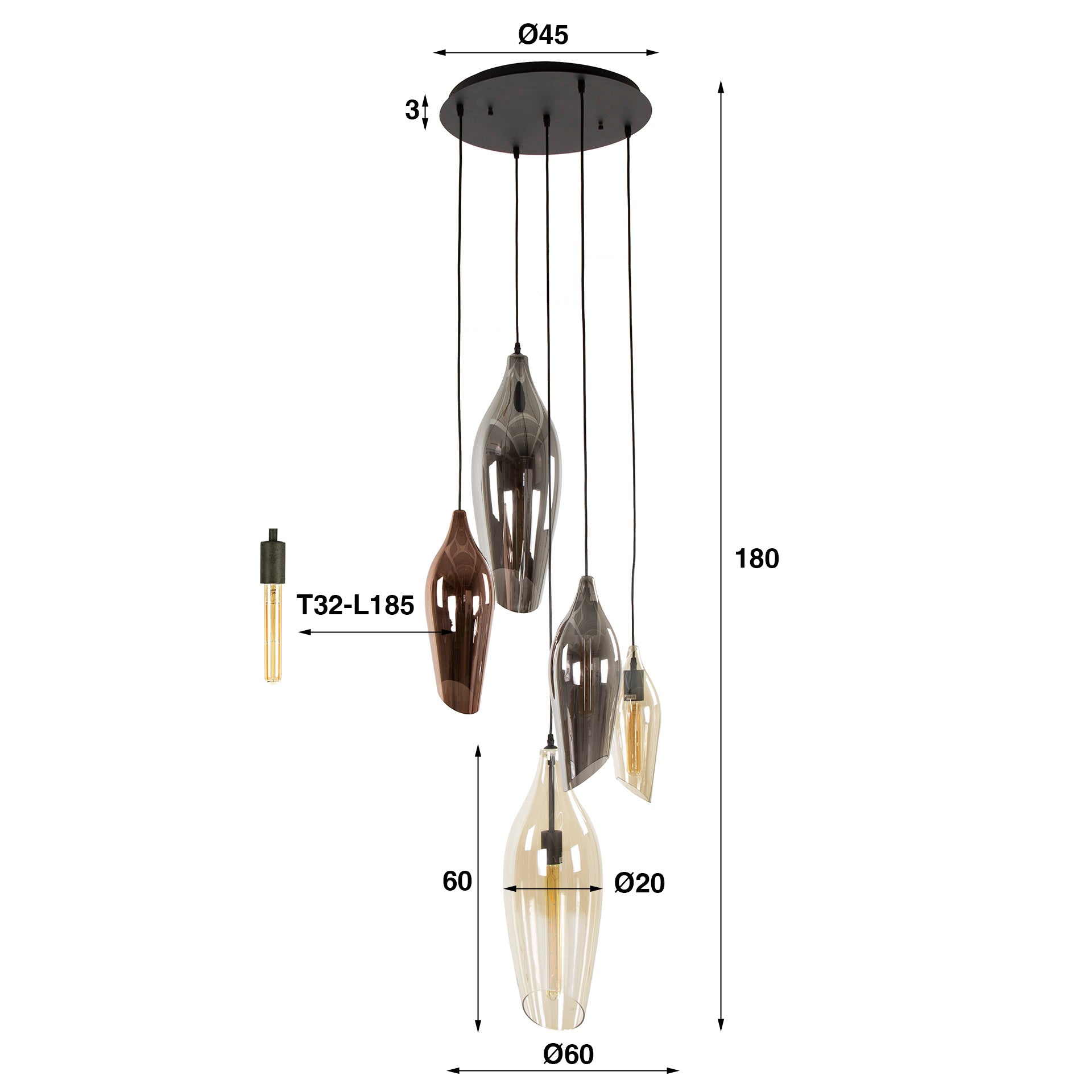 Pendelleuchte – 60×60×180 cm – Schwarz | Modell N0442