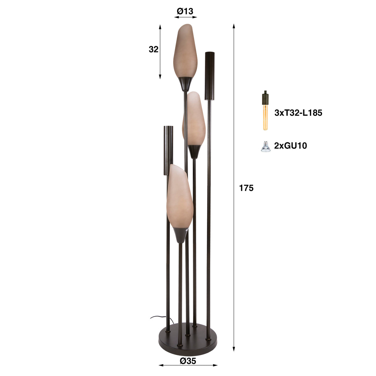 Stehleuchte – 35×35×178 cm – Sienna braun-frosted | Modell N0443