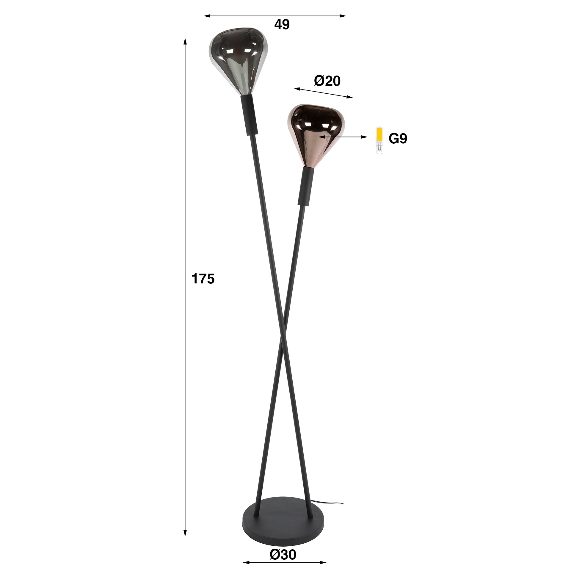 Stehleuchte – 30×30×175 cm – Schwarz | Modell N0449