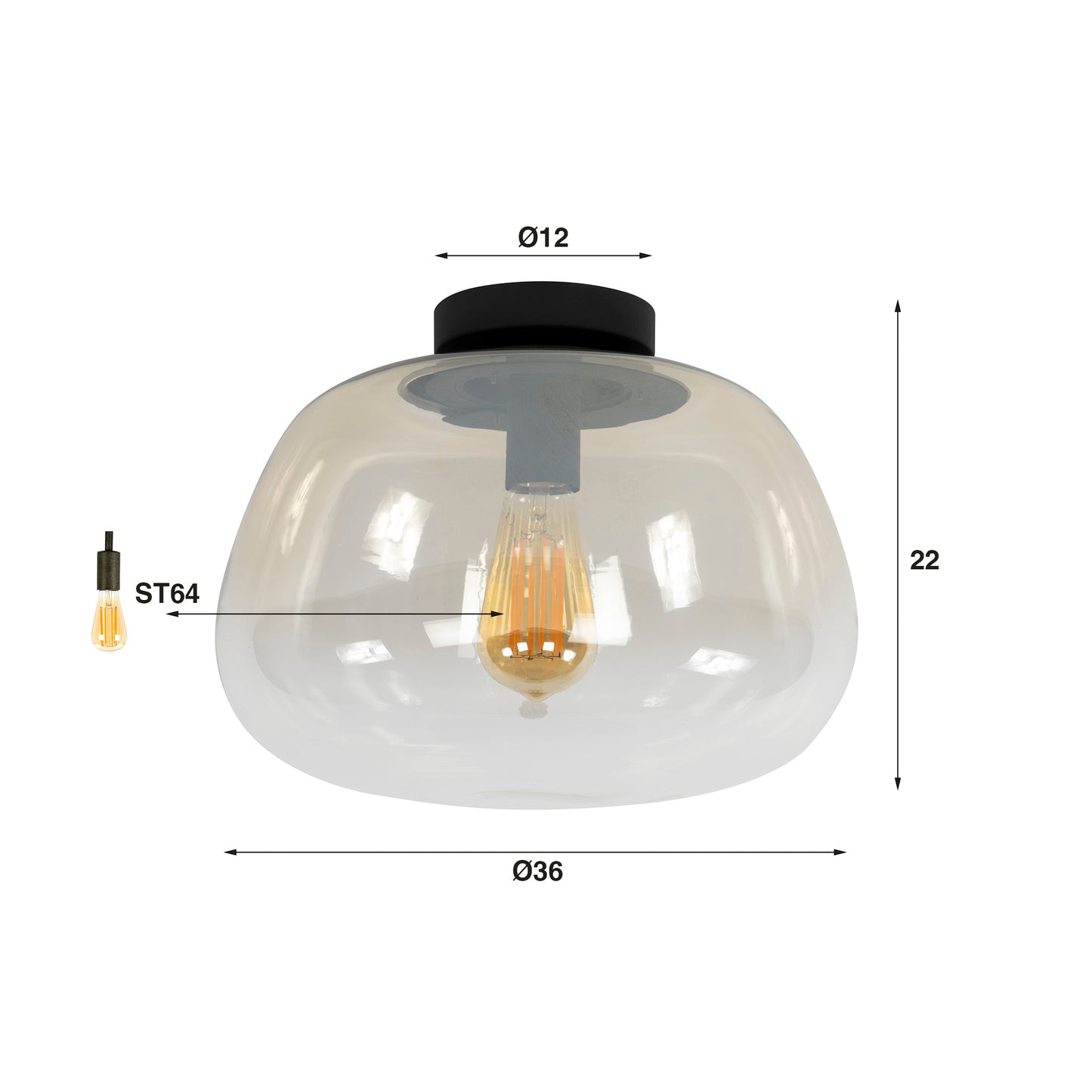 Deckenleuchte – 36×36×22 cm – Amberfarbenes Glas | Modell N0451