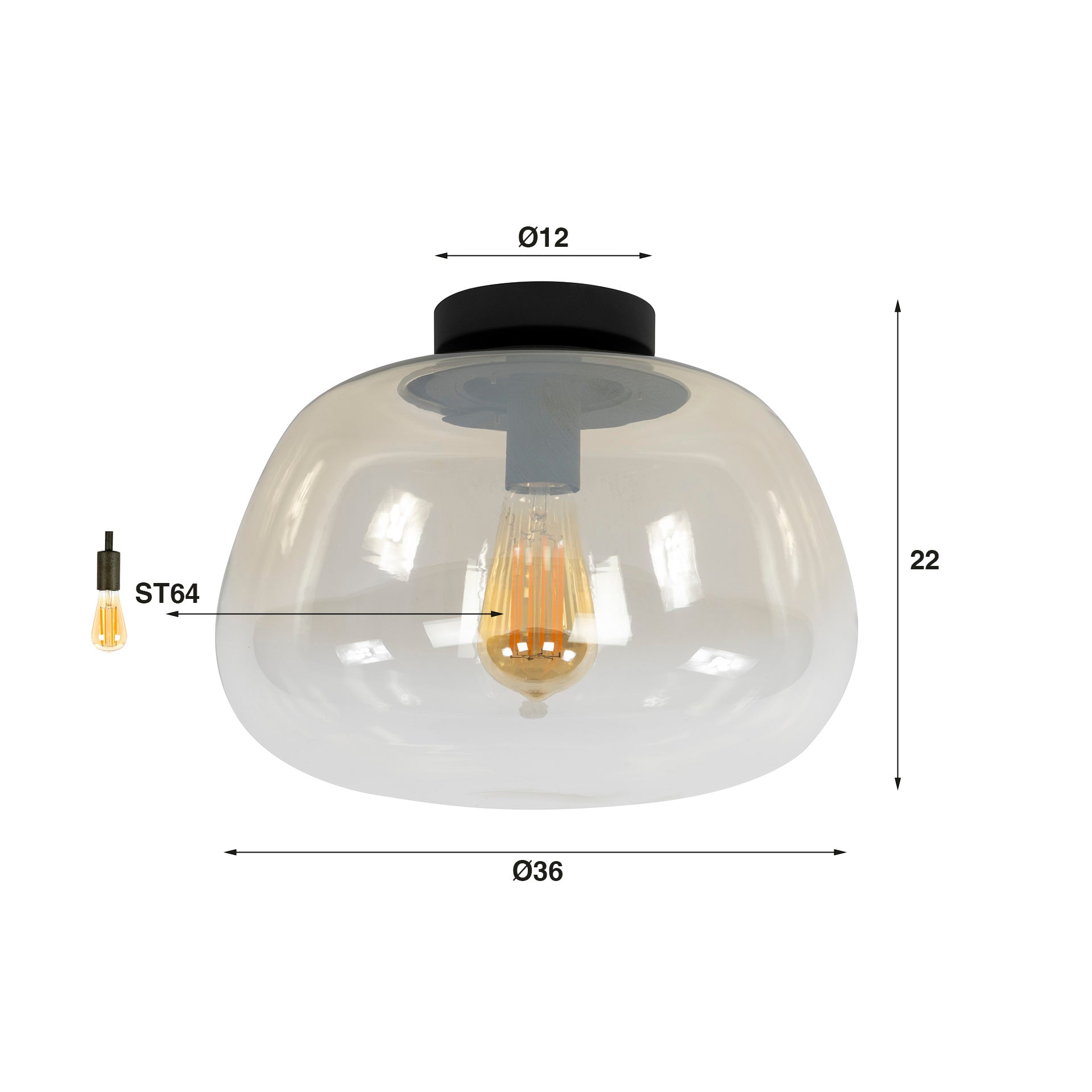 Deckenleuchte – 36×36×22 cm – Amberfarbenes Glas | Modell N0451