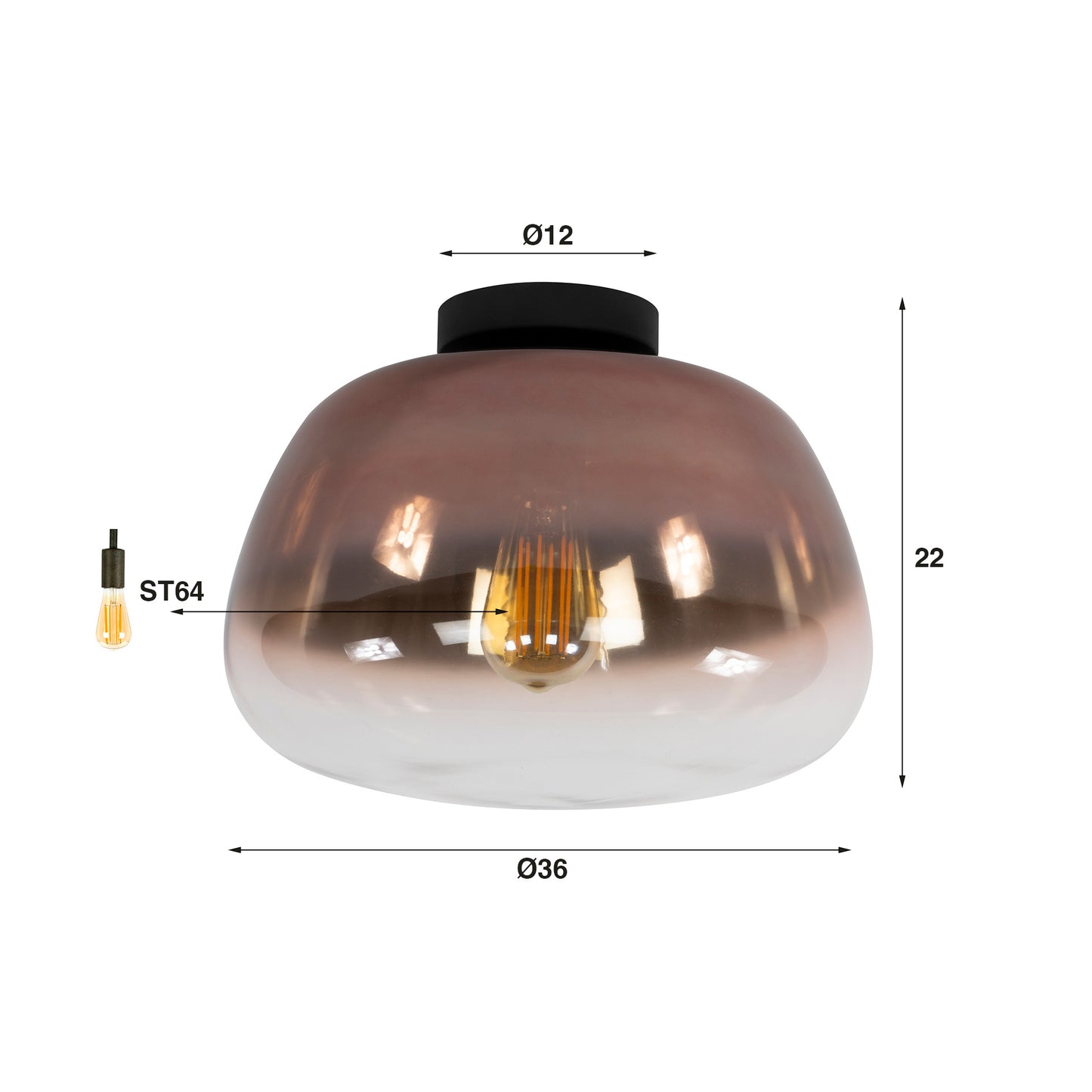 Deckenleuchte – 36×36×22 cm – Amberfarbenes Glas | Modell N0451