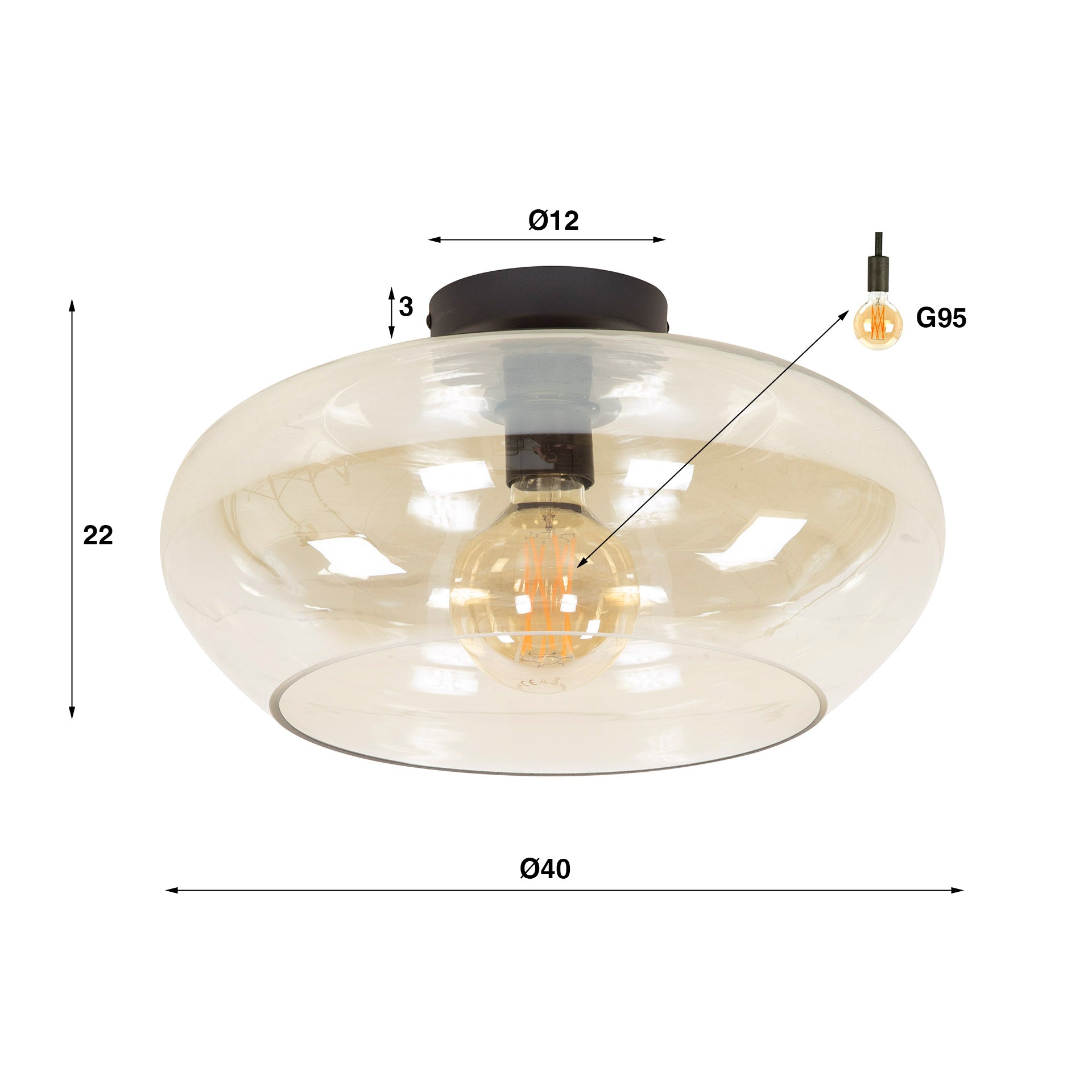 Deckenleuchte – 40×40×22 cm – Amberfarbenes Glas | Modell N0452