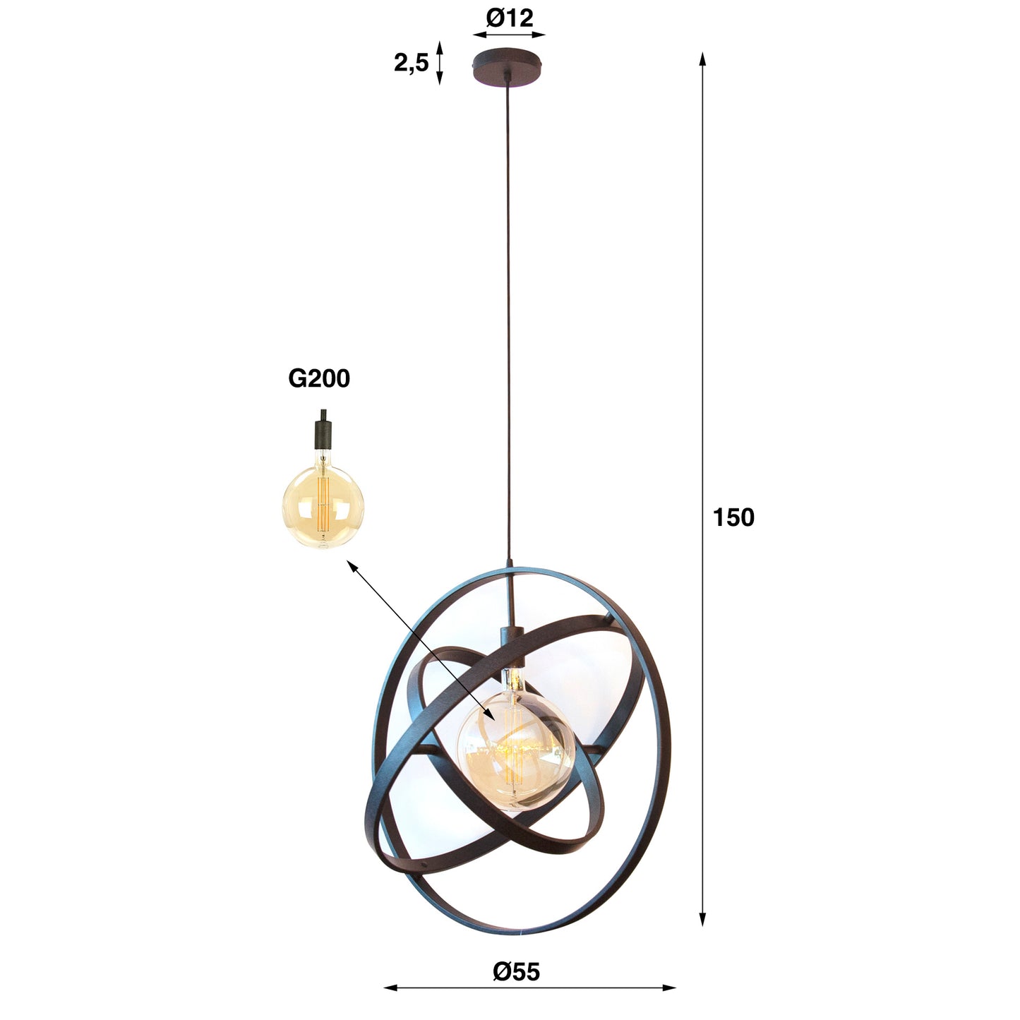 Pendelleuchte – 55×55×150 cm – Artic schwarz | Modell N0455