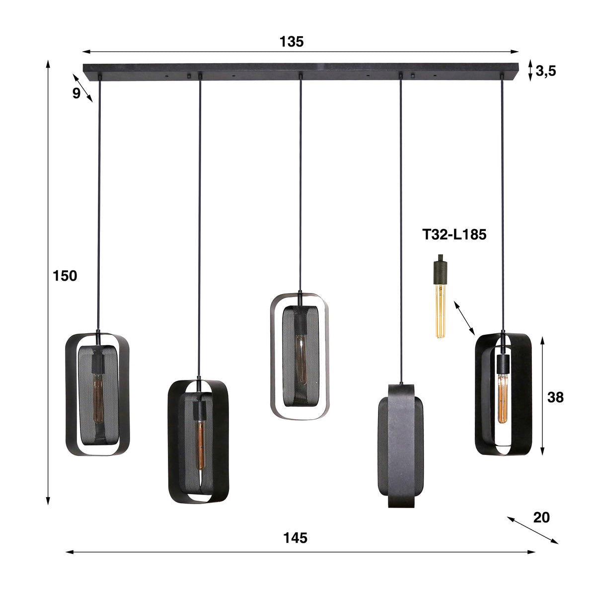 Pendelleuchte – 145×20×150 cm – Artic schwarz | Modell N0462