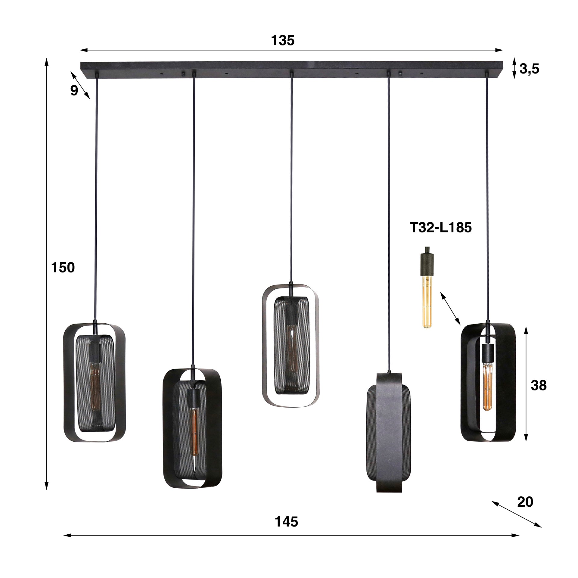 Pendelleuchte – 145×20×150 cm – Artic schwarz | Modell N0462