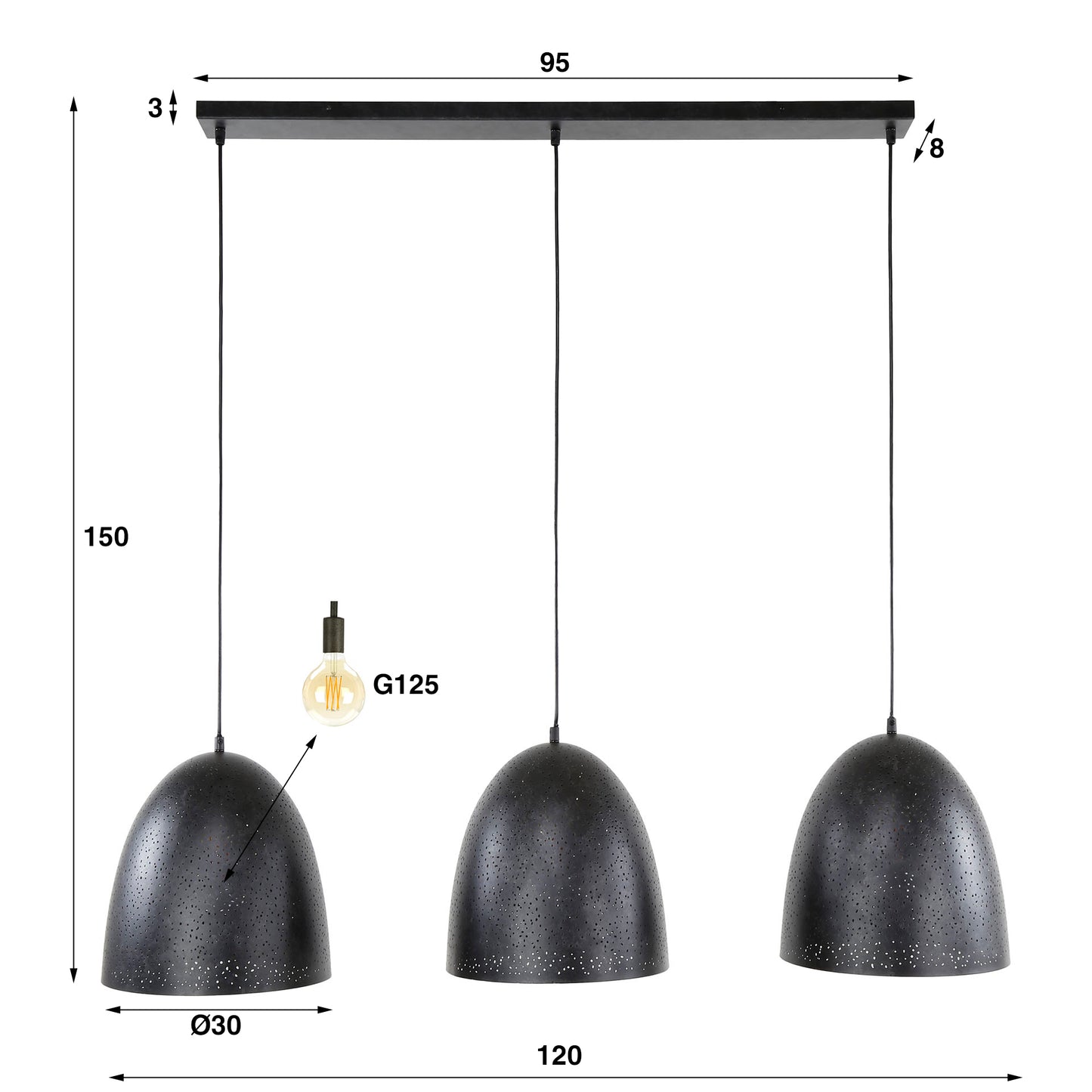 Pendelleuchte – 120×30×150 cm – Charcoal | Modell N0464