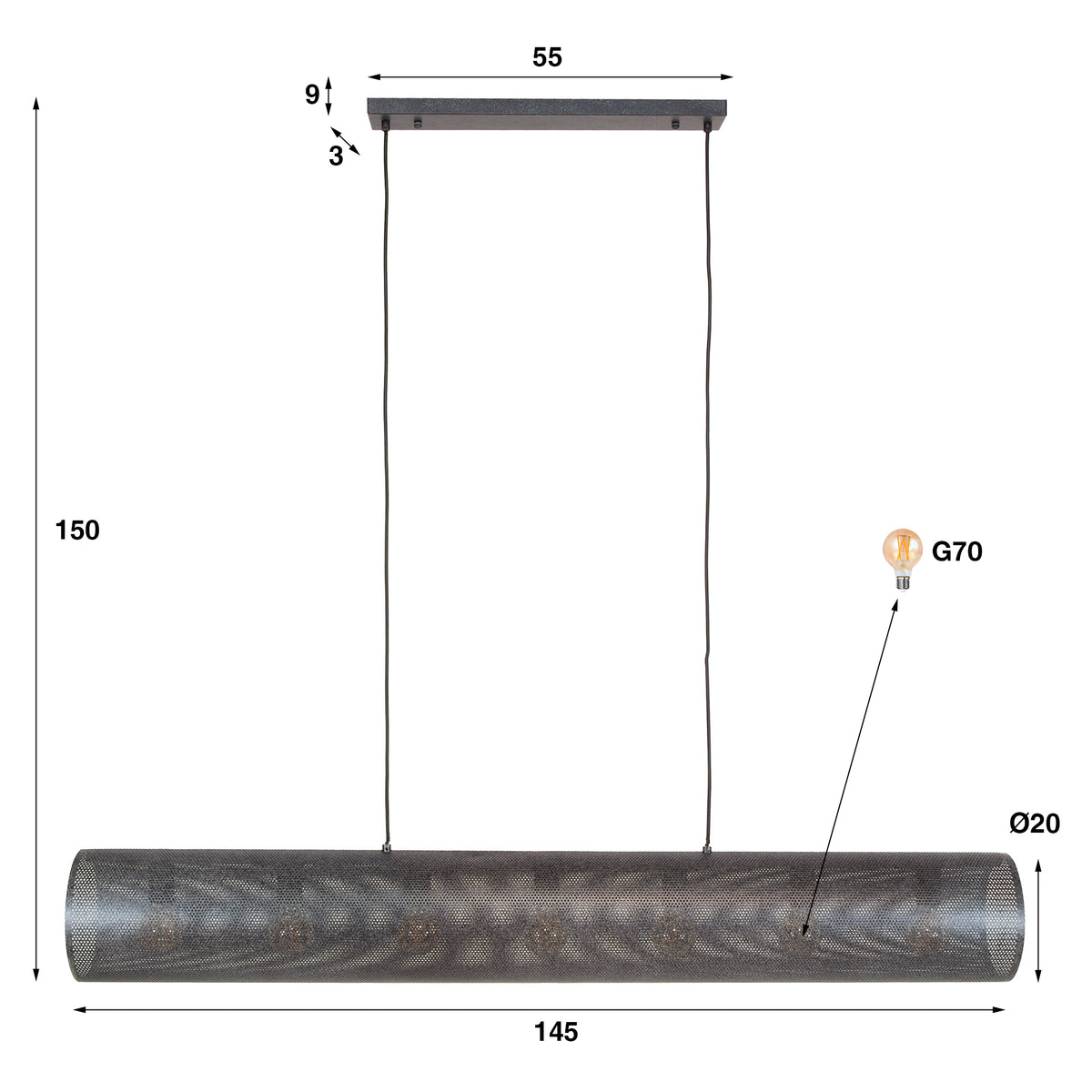 Pendelleuchte – 145×20×150 cm – Artic schwarz | Modell N0466