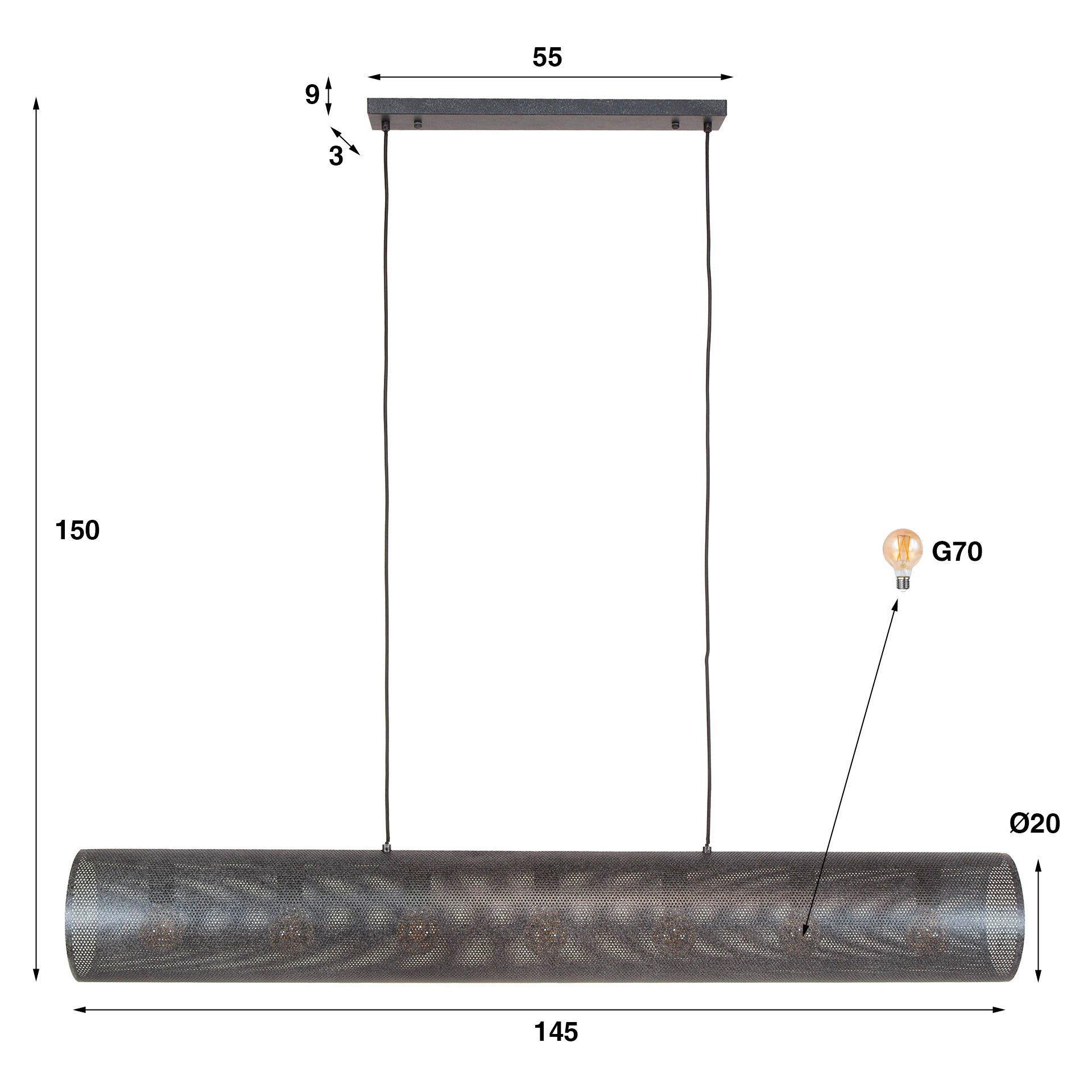 Pendelleuchte – 145×20×150 cm – Artic schwarz | Modell N0466