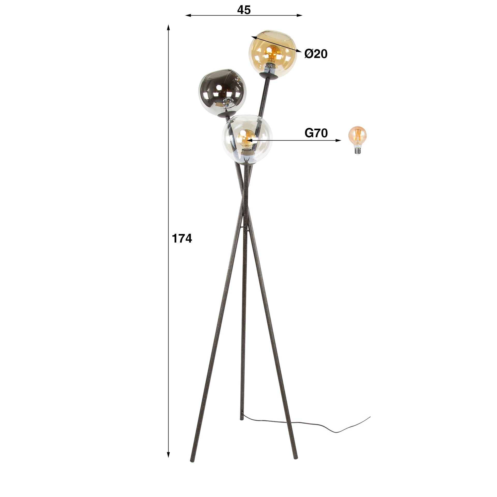 Stehleuchte – 45×45×174 cm – Artic schwarz | Modell N0467