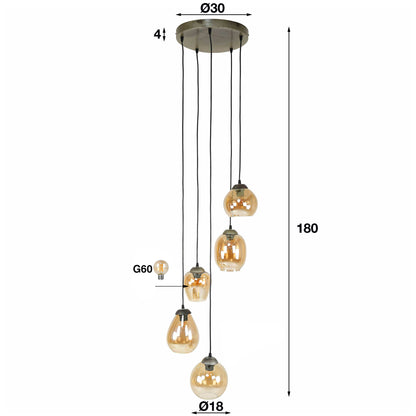 Pendelleuchte – 43×43×150 cm – Amberfarbenes Glas | Modell N0469