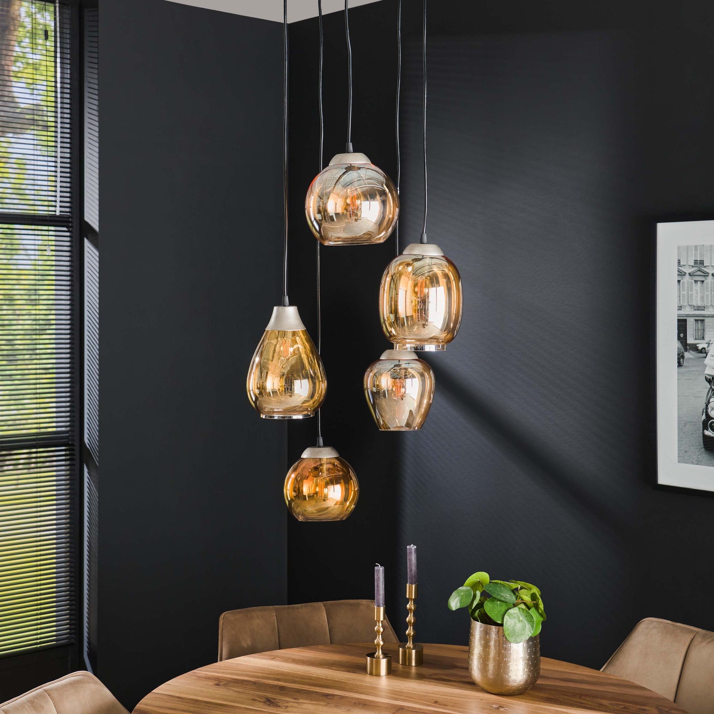 Pendelleuchte – 43×43×150 cm – Amberfarbenes Glas | Modell N0469