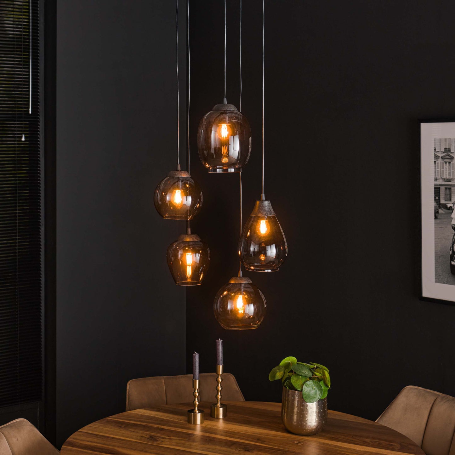 Pendelleuchte – 43×43×150 cm – Amberfarbenes Glas | Modell N0469
