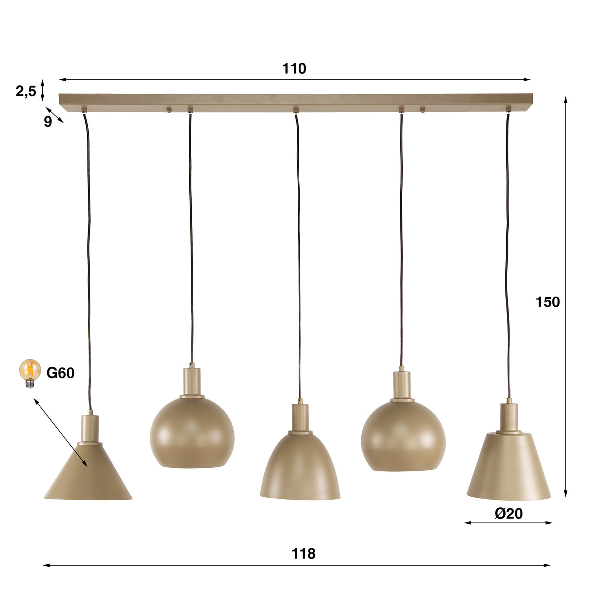 Pendelleuchte – 118×20×150 cm – Beige | Modell N0472