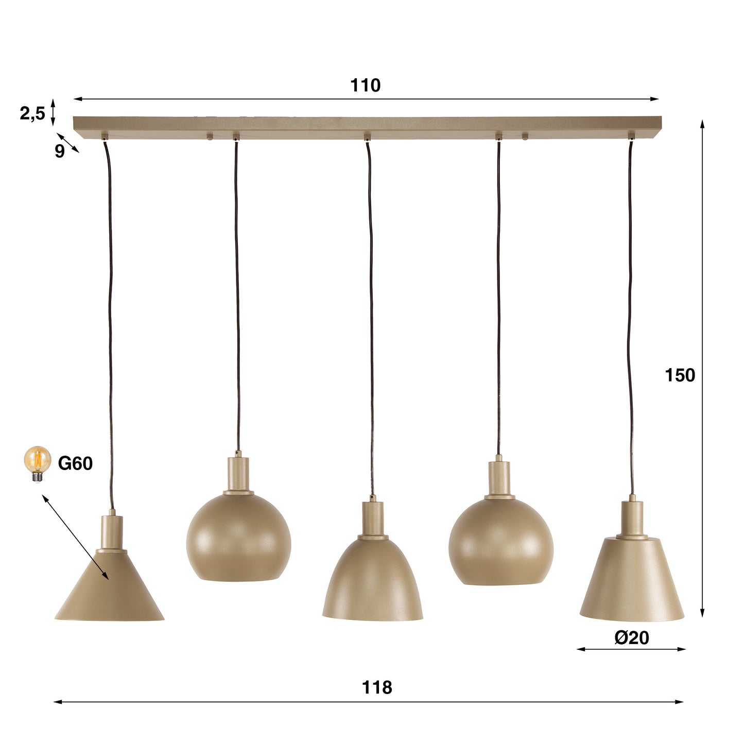 Pendelleuchte – 118×20×150 cm – Beige | Modell N0472