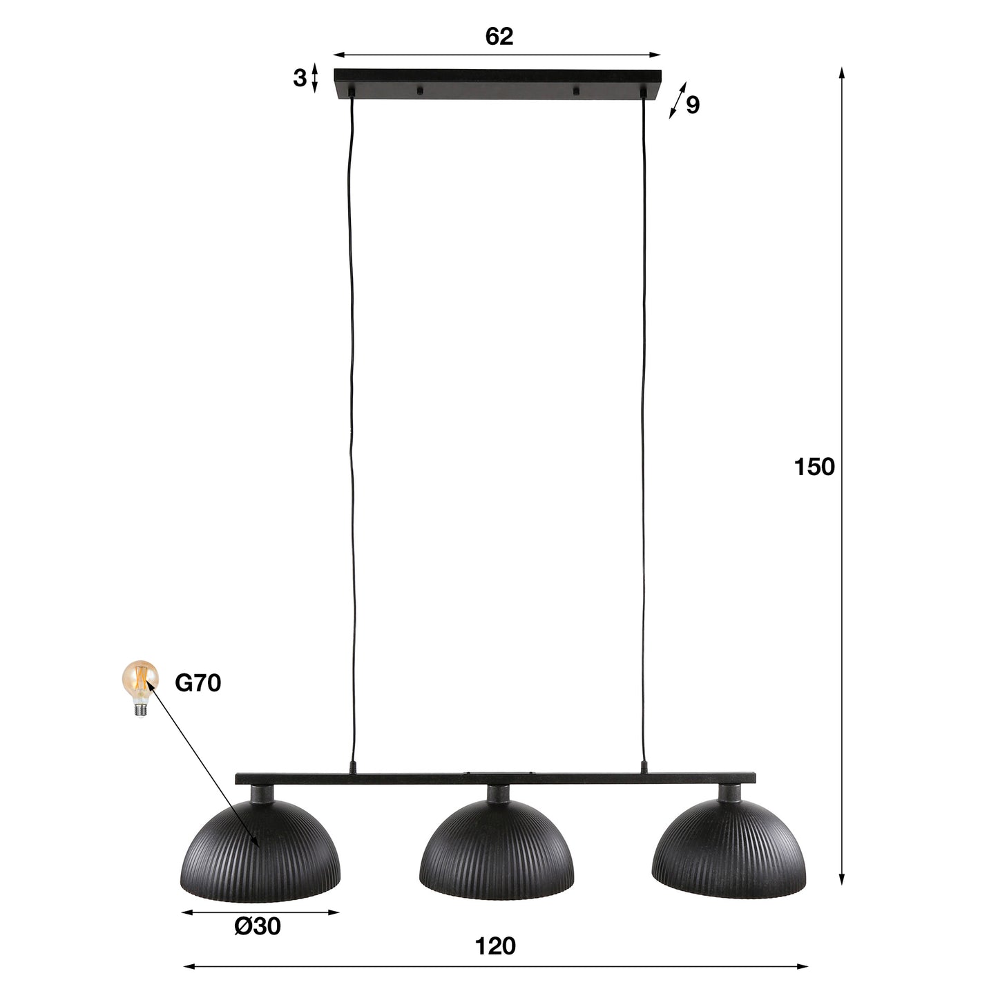 Pendelleuchte – 120×30×150 cm – Artic schwarz | Modell N0473